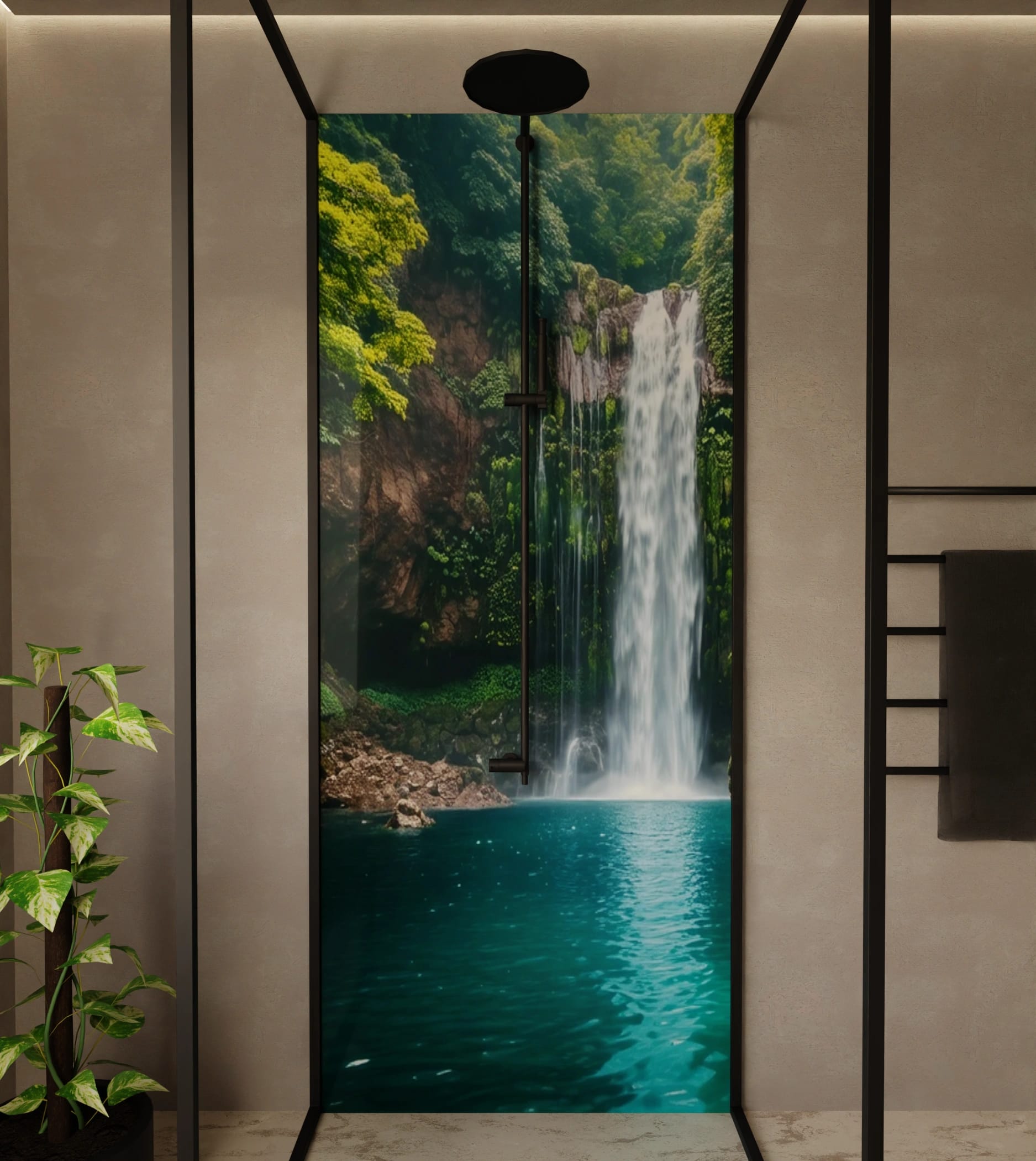 Duschrückwand - Wasserfall Dschungel Türkis
