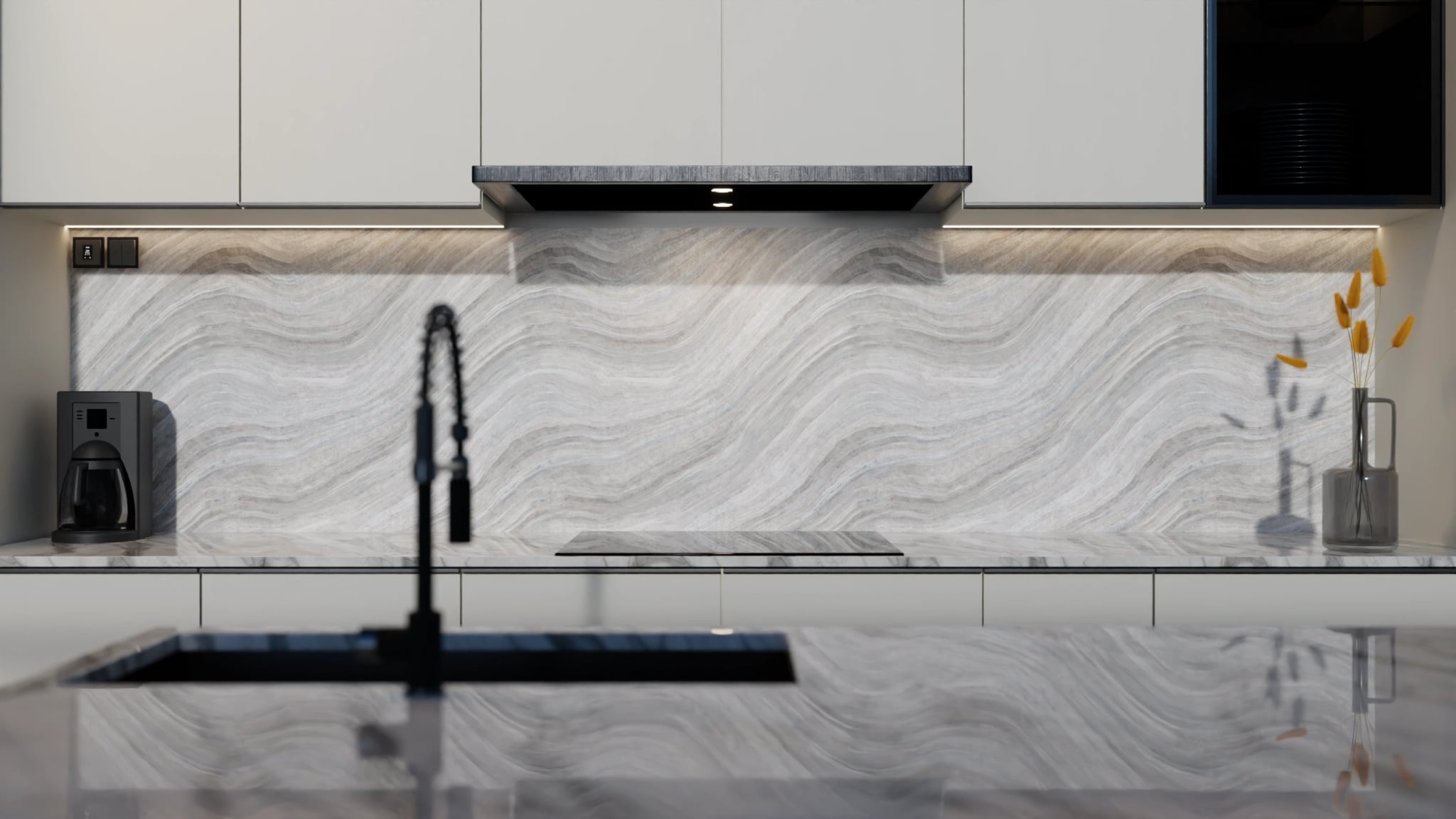 Küchenrückwand - Onyx Weiß-Grau – Bild 4