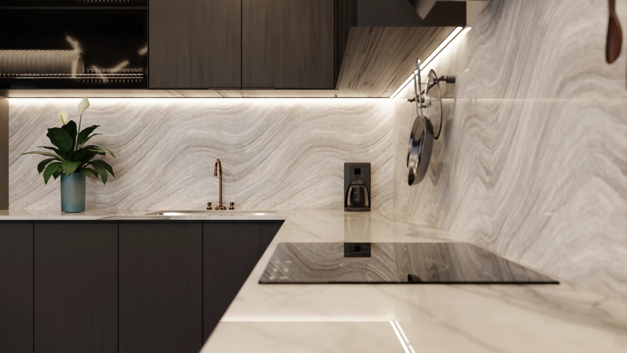 Küchenrückwand - Onyx Weiß-Grau – Bild 6