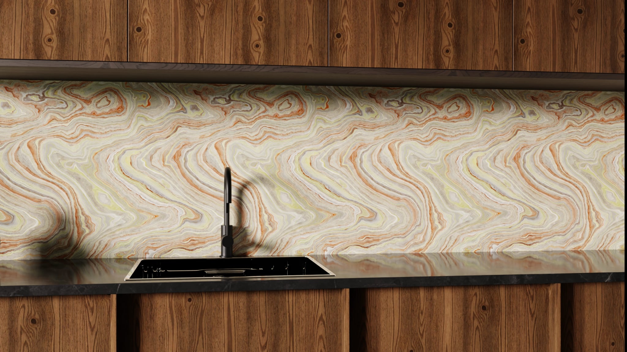 Küchenrückwand - Onyx Terrakotta-Oliv – Bild 1