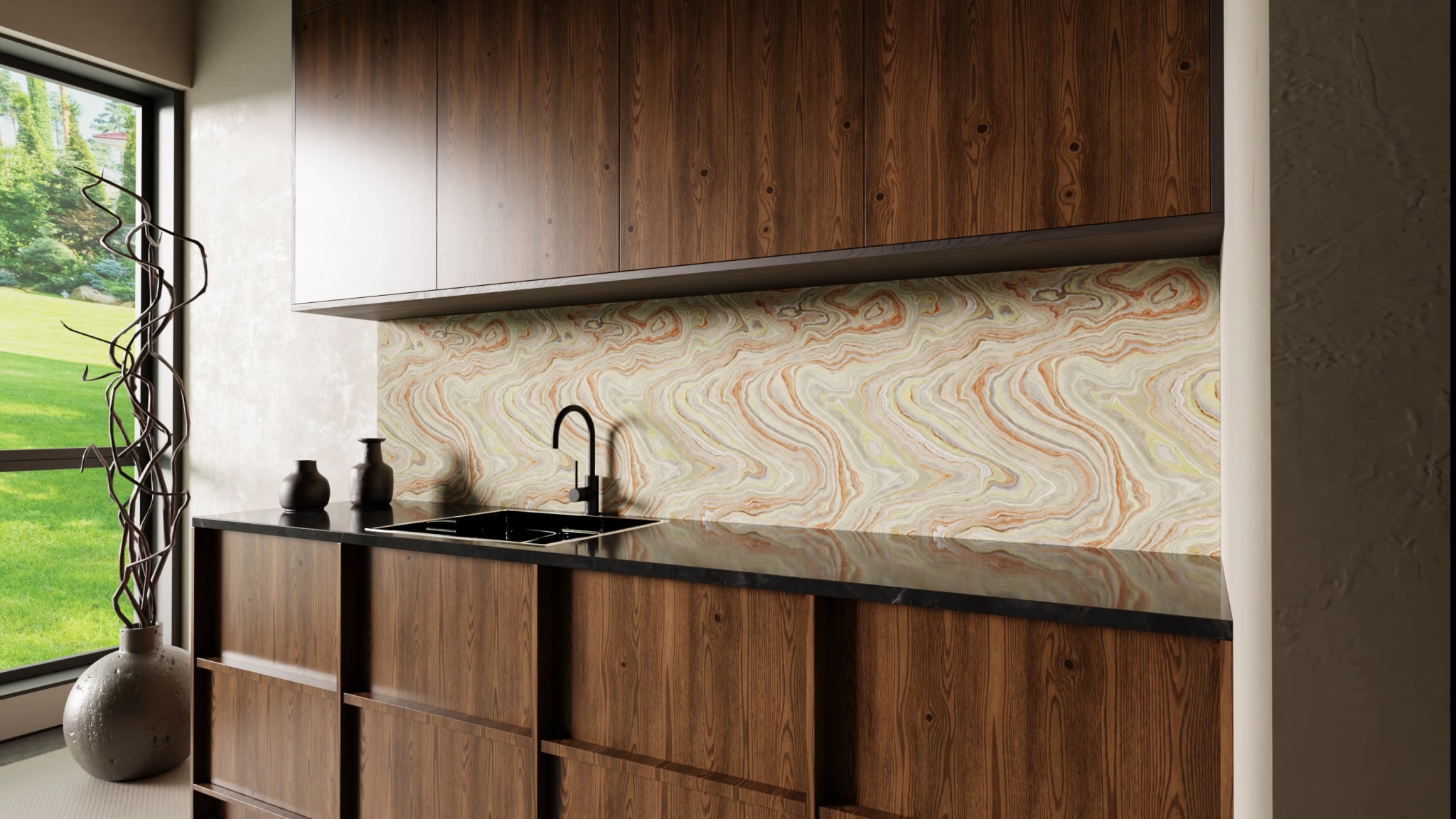 Küchenrückwand - Onyx Terrakotta-Oliv – Bild 2