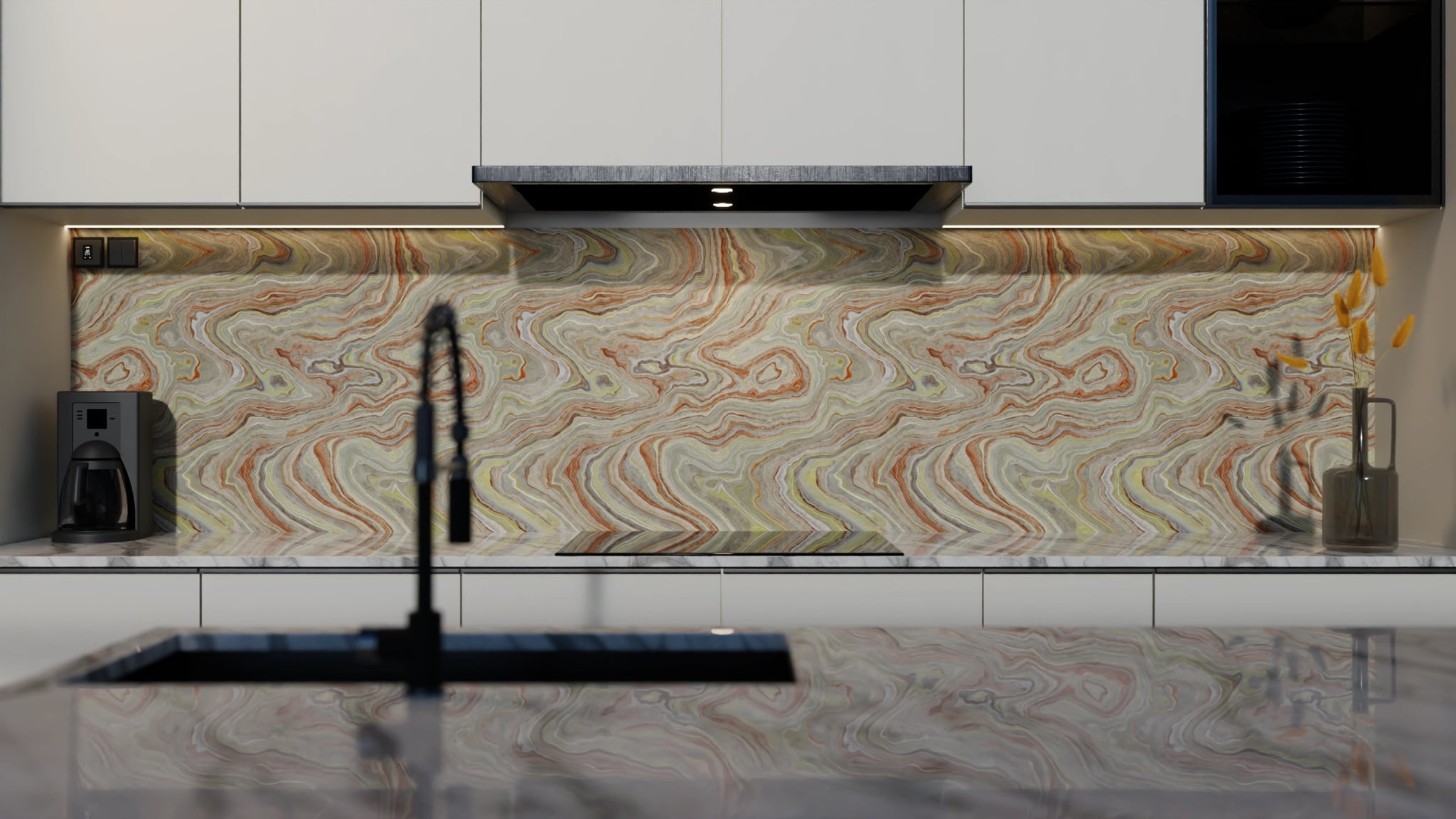 Küchenrückwand - Onyx Terrakotta-Oliv – Bild 4