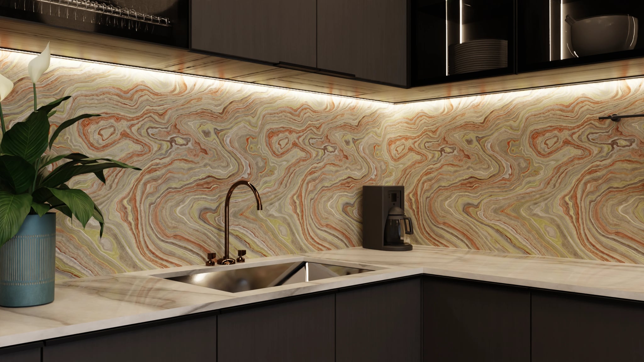 Küchenrückwand - Onyx Terrakotta-Oliv – Bild 5