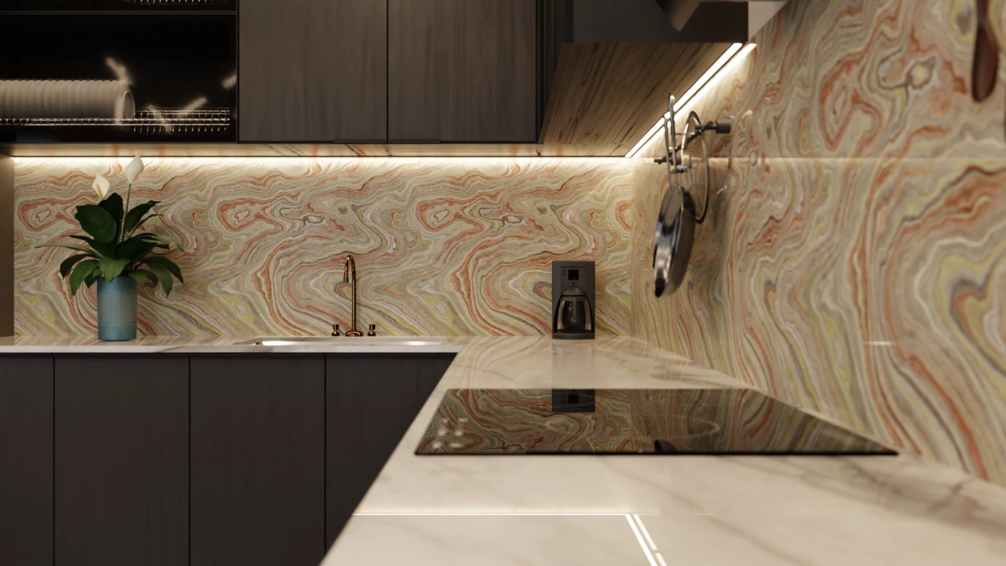 Küchenrückwand - Onyx Terrakotta-Oliv – Bild 6