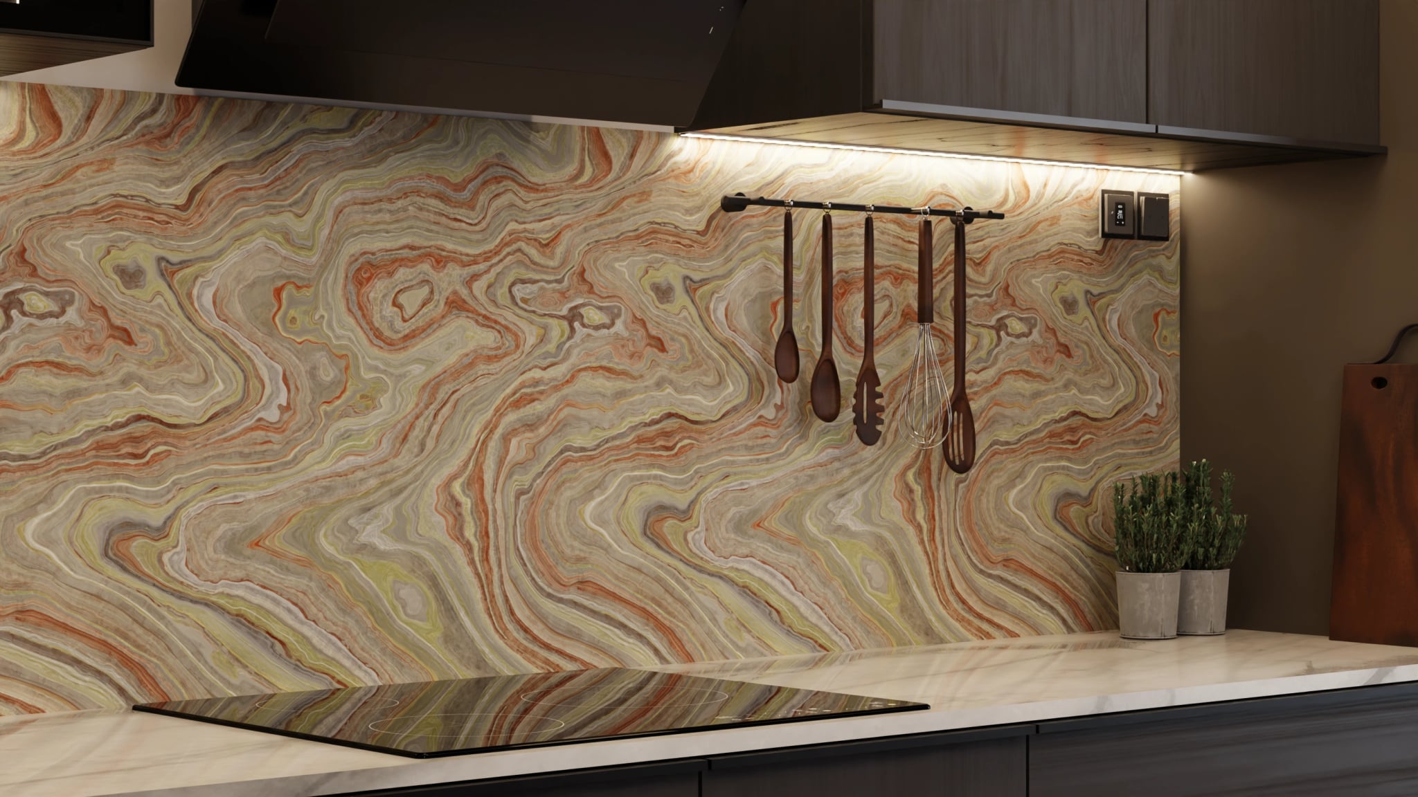 Küchenrückwand - Onyx Terrakotta-Oliv – Bild 7