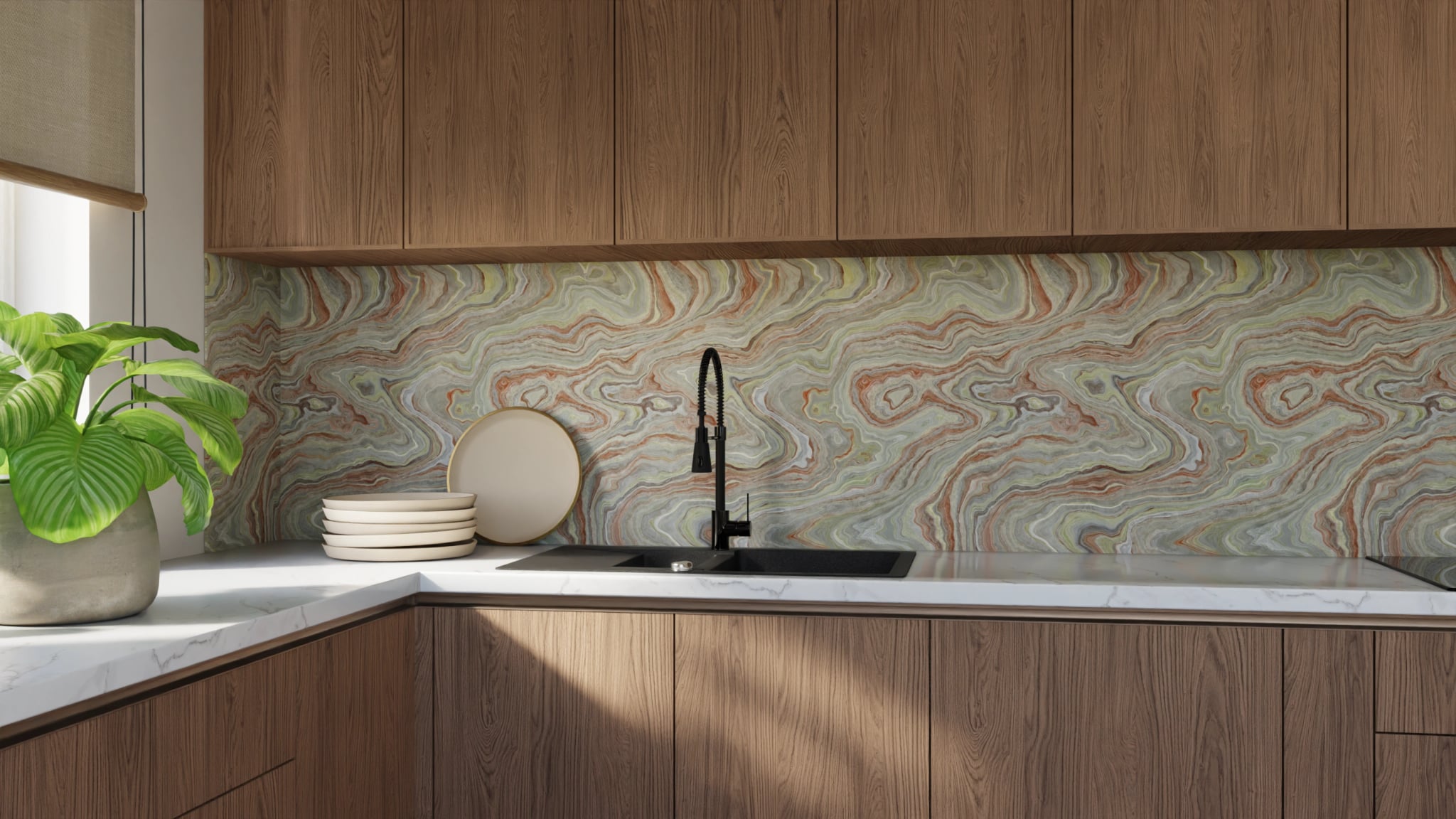 Küchenrückwand - Onyx Terrakotta-Oliv – Bild 9