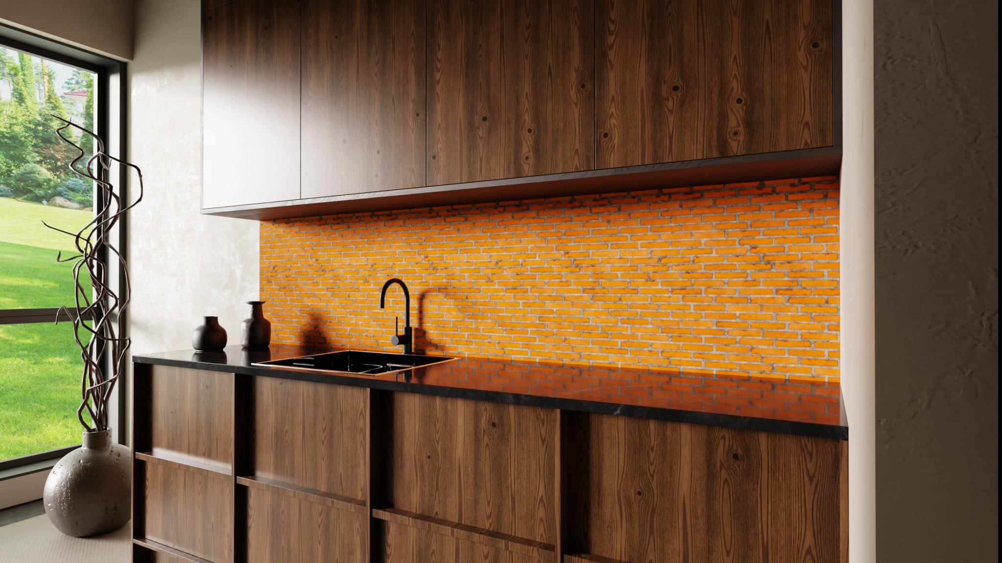 Küchenrückwand - Backstein Orange Modern – Bild 2