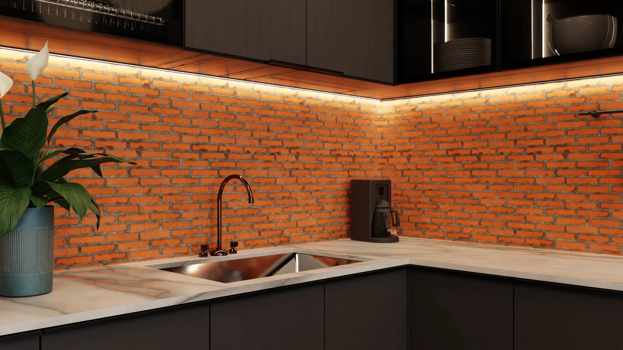 Küchenrückwand - Backstein Orange Modern – Bild 5