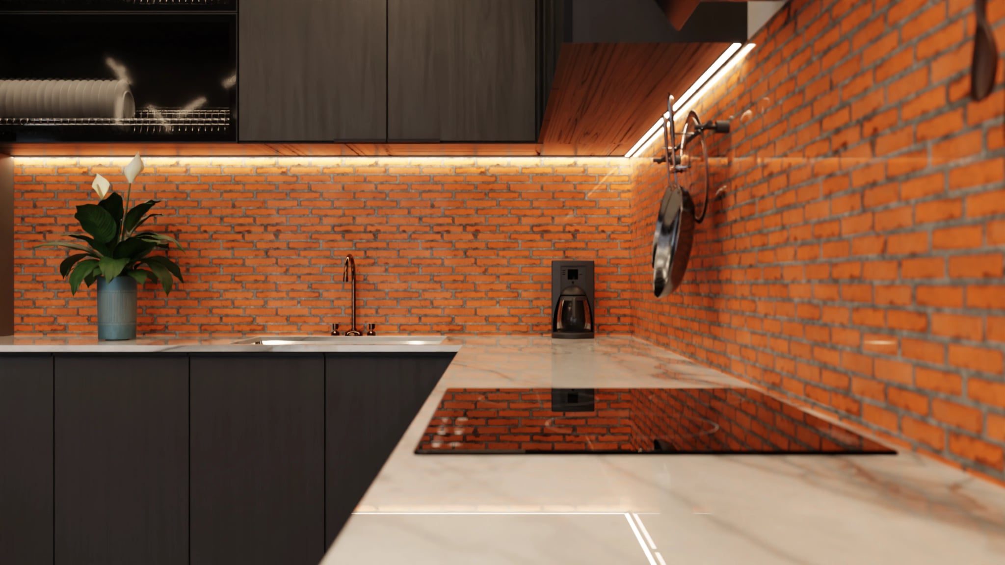 Küchenrückwand - Backstein Orange Modern – Bild 6