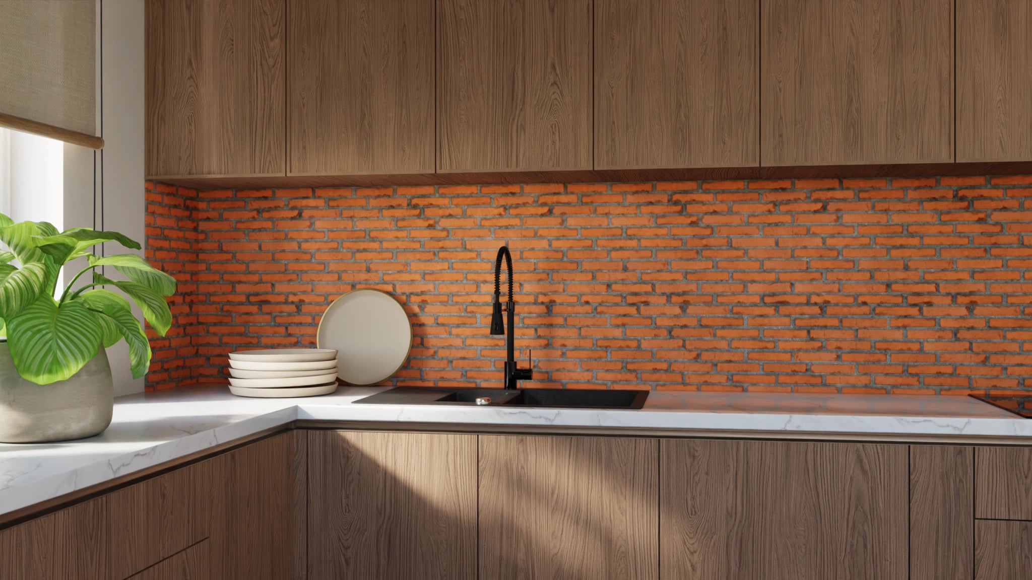 Küchenrückwand - Backstein Orange Modern – Bild 9