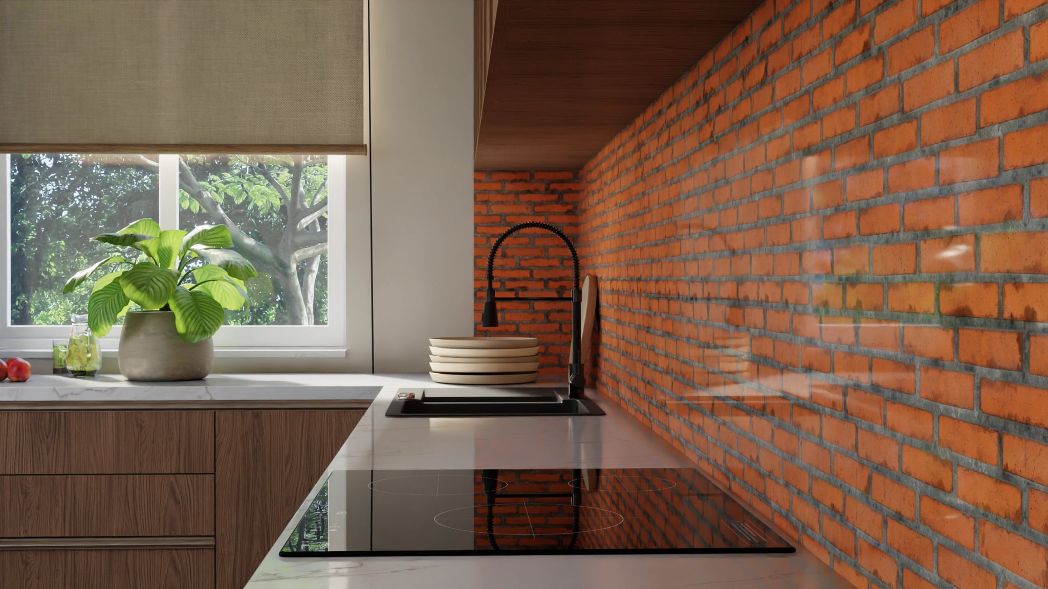 Küchenrückwand - Backstein Orange Modern – Bild 10