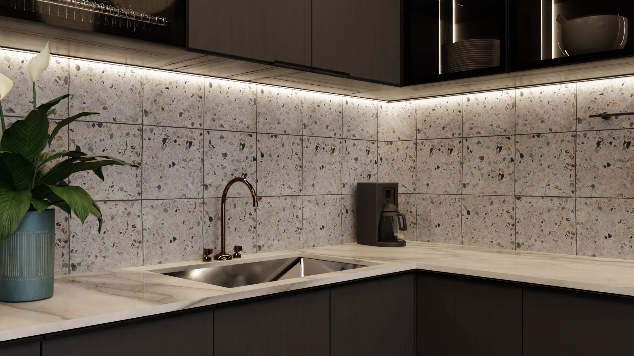 Küchenrückwand - Terrazzo Grau Bunt – Bild 5