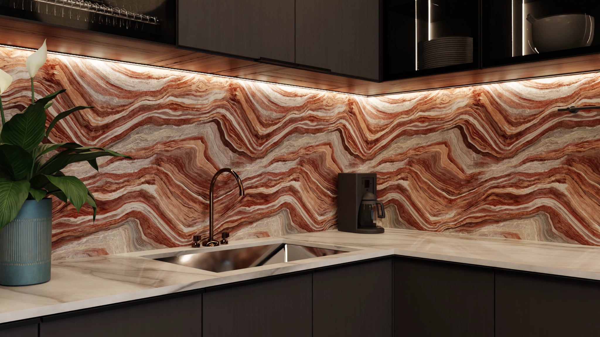 Küchenrückwand - Onyx Rotbraun – Bild 5
