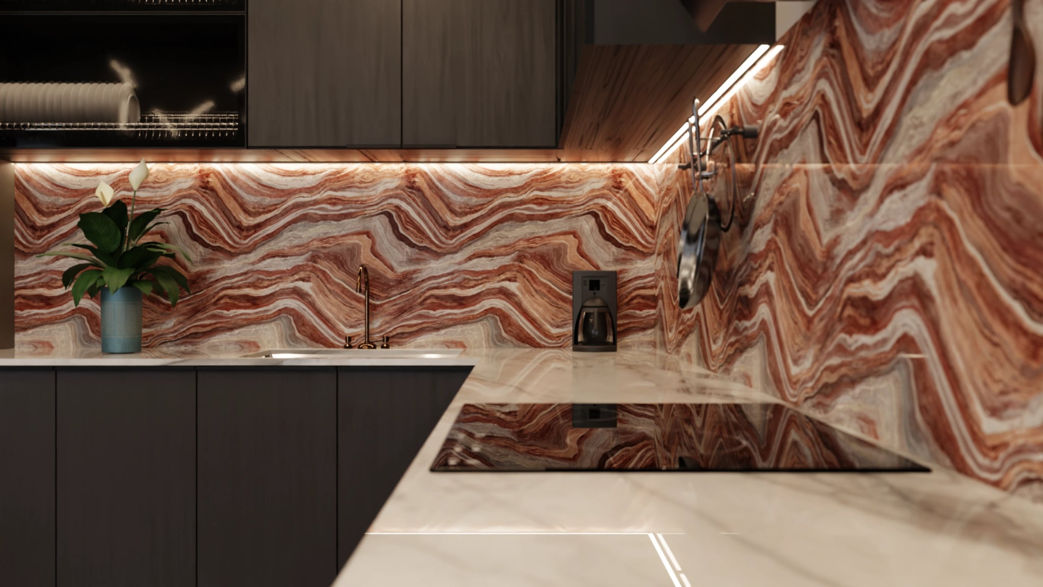 Küchenrückwand - Onyx Rotbraun – Bild 6