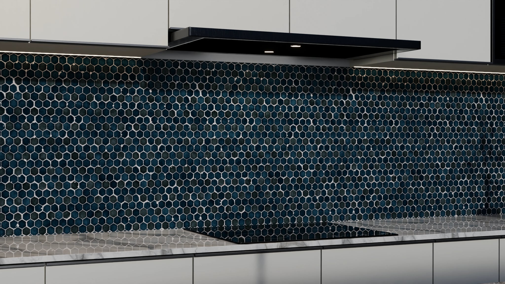 Küchenrückwand - Hexagon-Mosaik Tiefblau – Bild 3