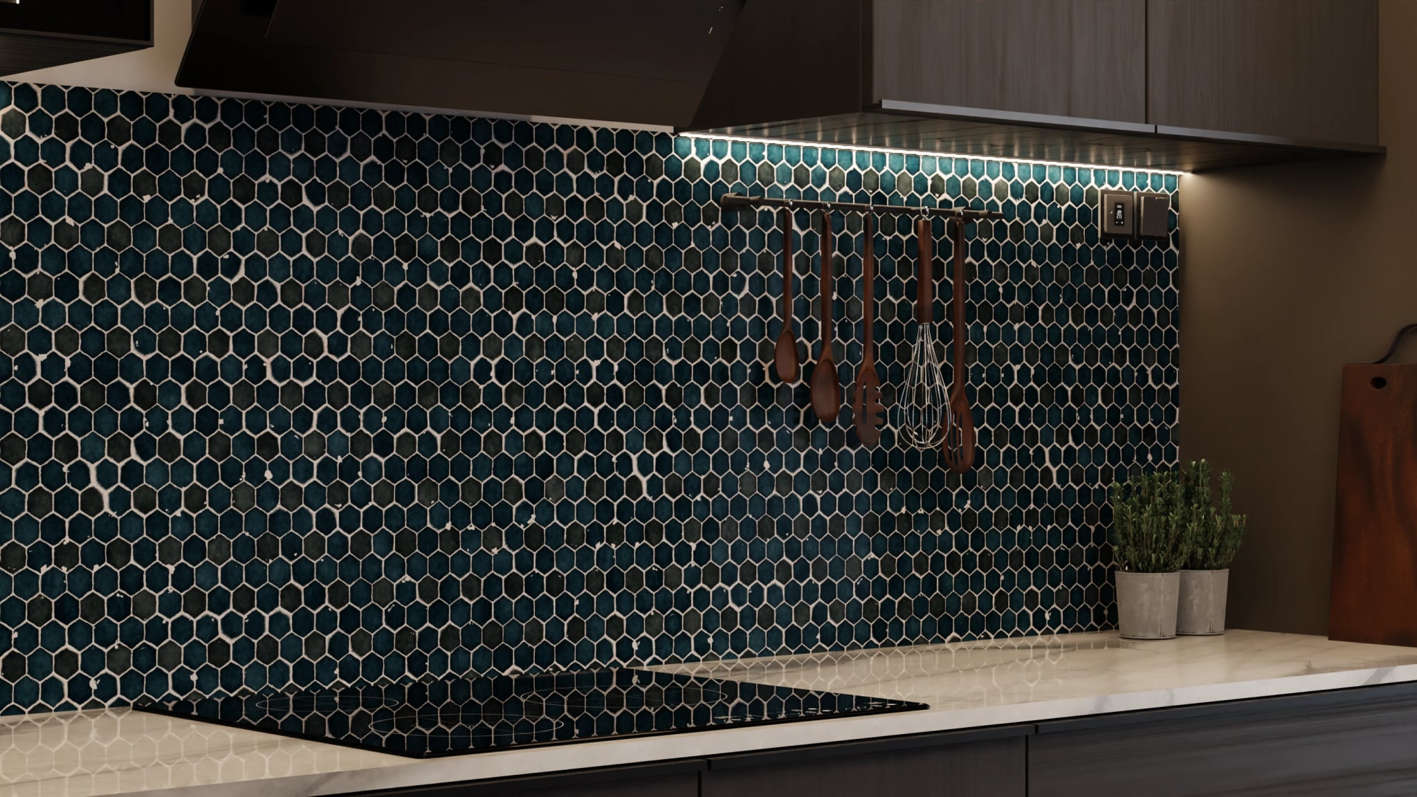 Küchenrückwand - Hexagon-Mosaik Tiefblau – Bild 7