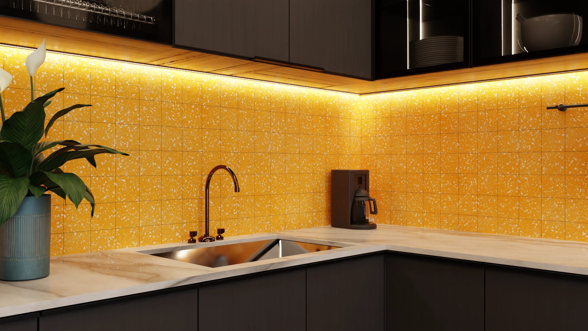 Küchenrückwand - Terrazzo Orange-Sprenkel – Bild 5