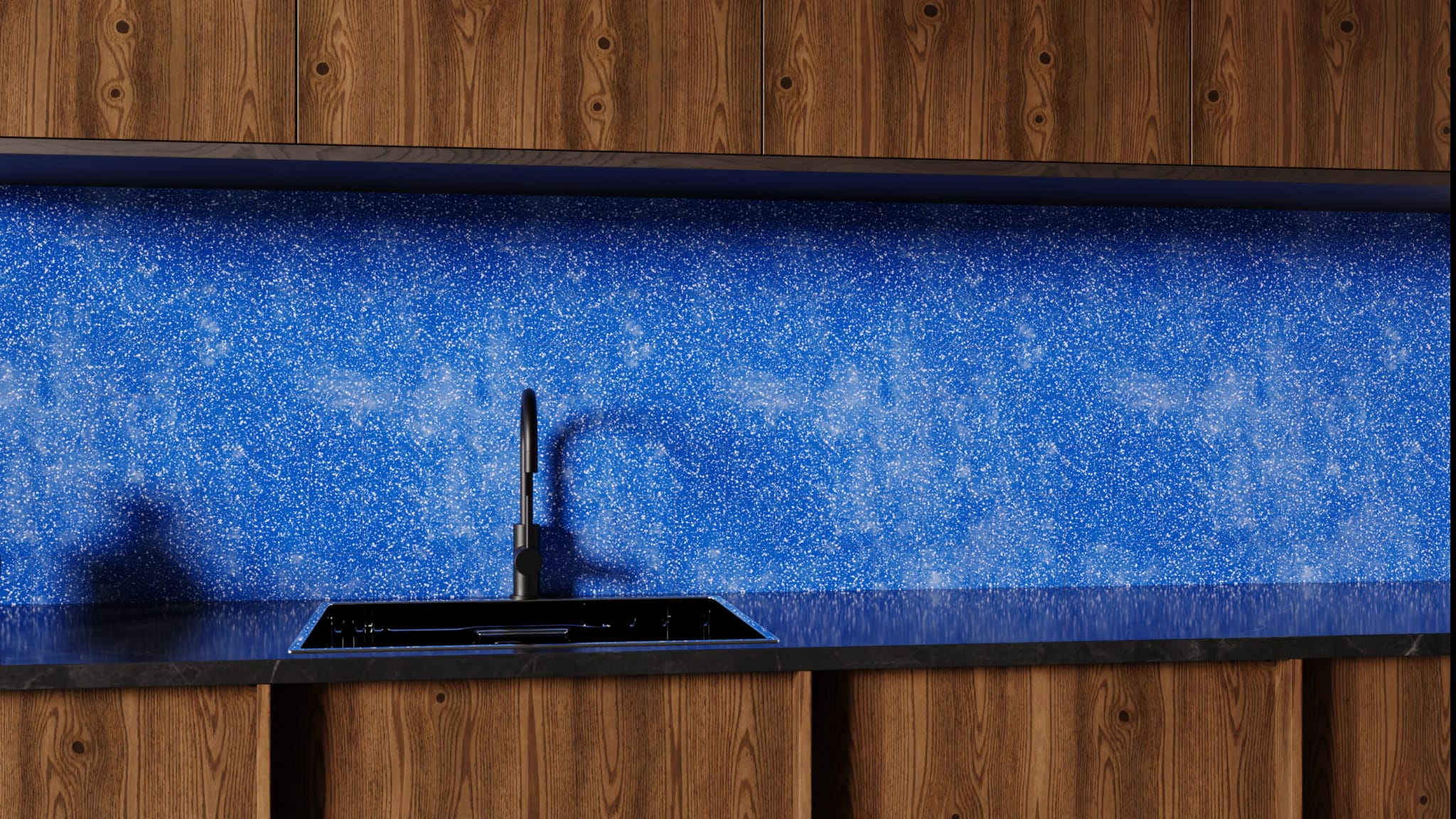 Küchenrückwand - Terrazzo Kobalt-Sprenkel