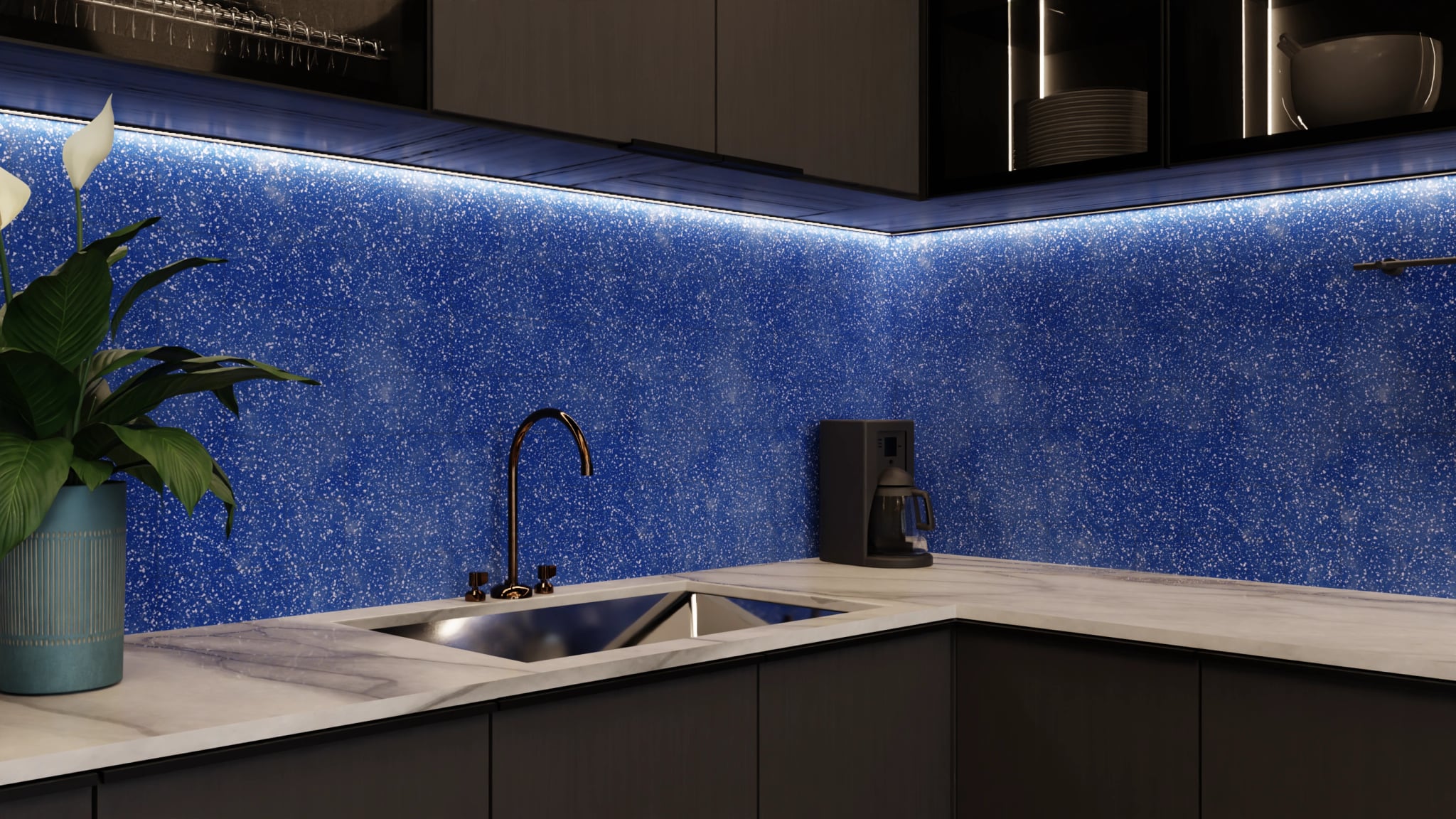 Küchenrückwand - Terrazzo Kobalt-Sprenkel – Bild 5