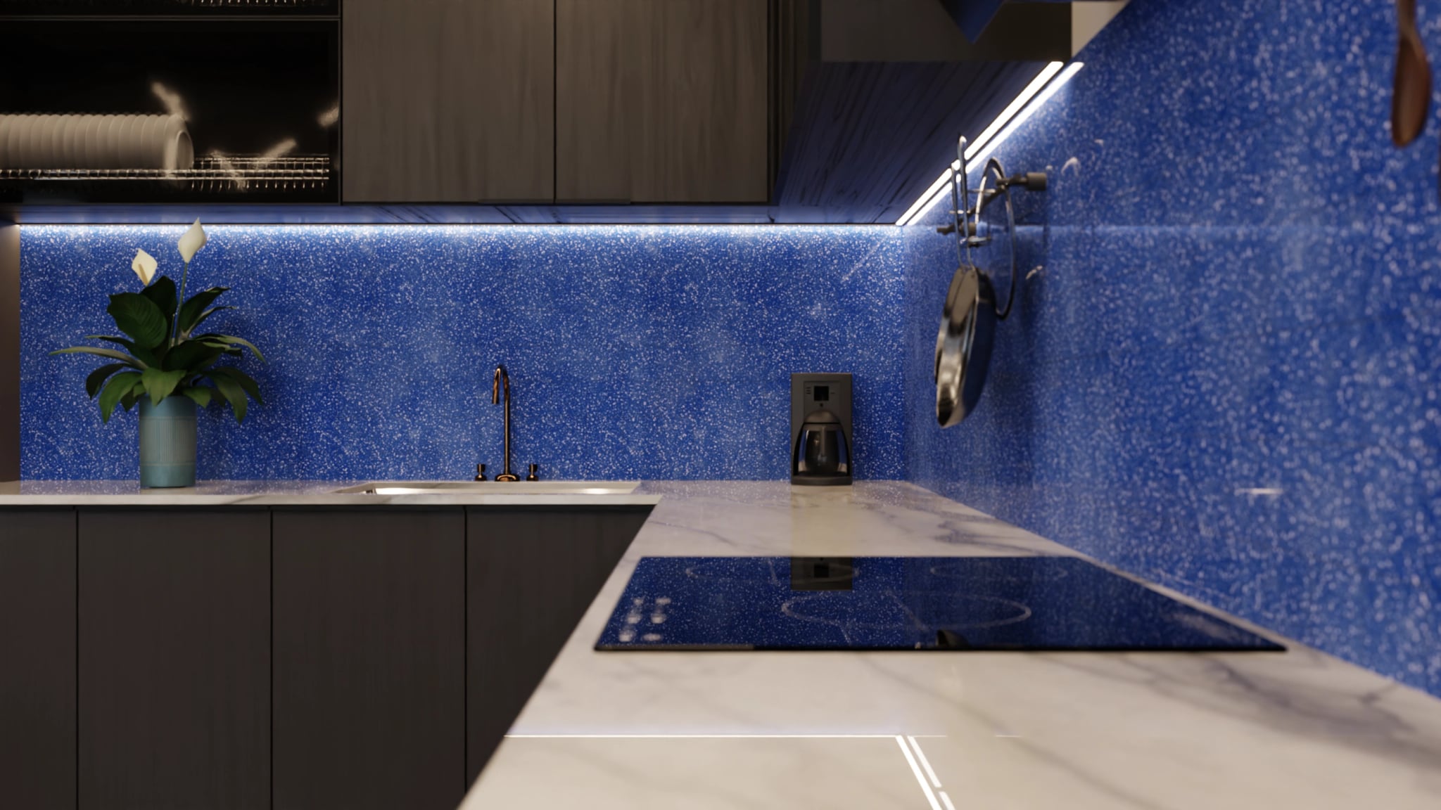 Küchenrückwand - Terrazzo Kobalt-Sprenkel – Bild 6