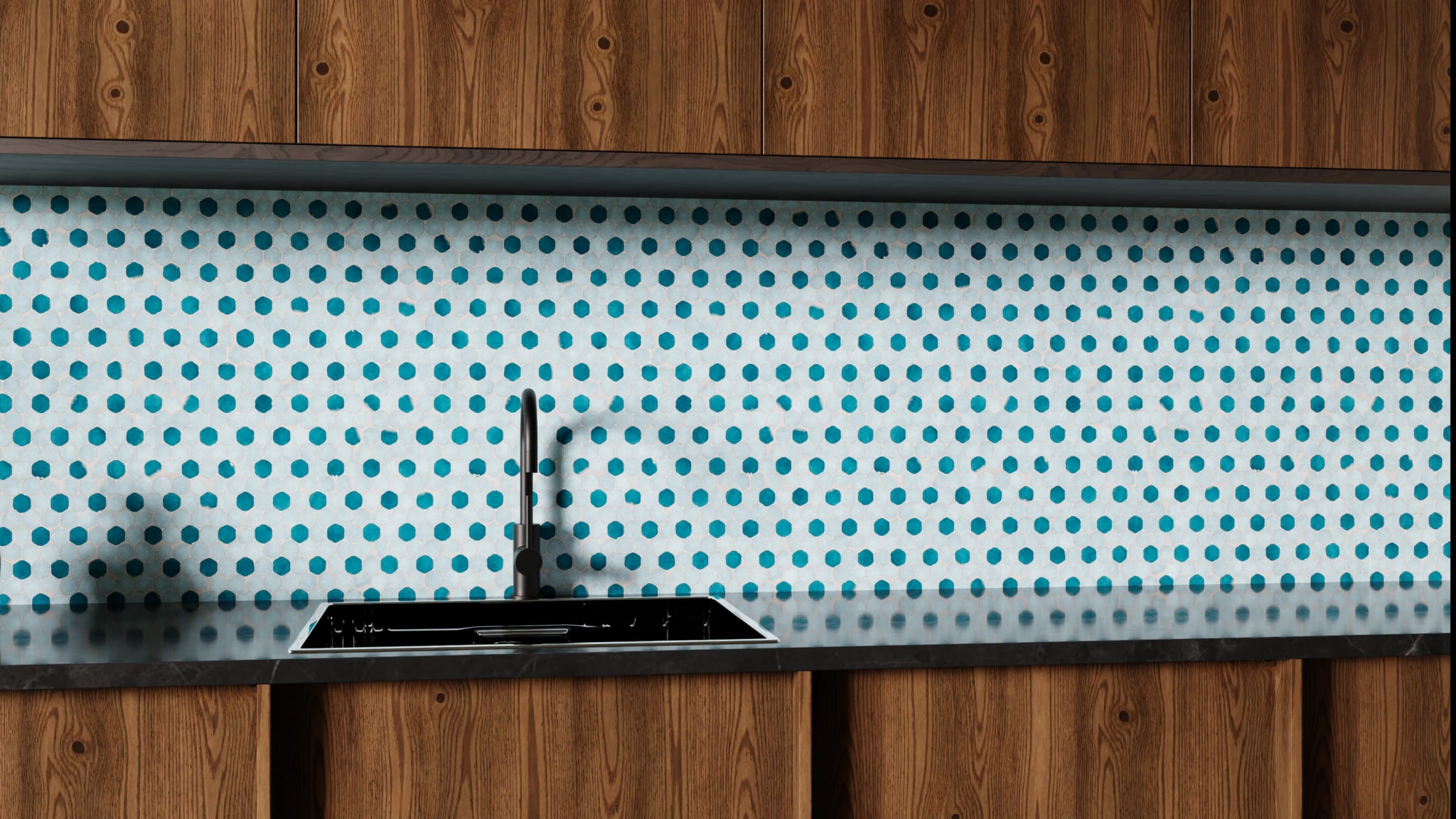 Küchenrückwand - Hexagon-Mosaik Aqua-Petrol – Bild 1