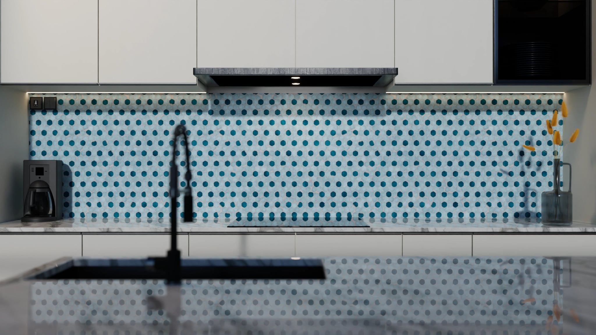 Küchenrückwand - Hexagon-Mosaik Aqua-Petrol – Bild 4