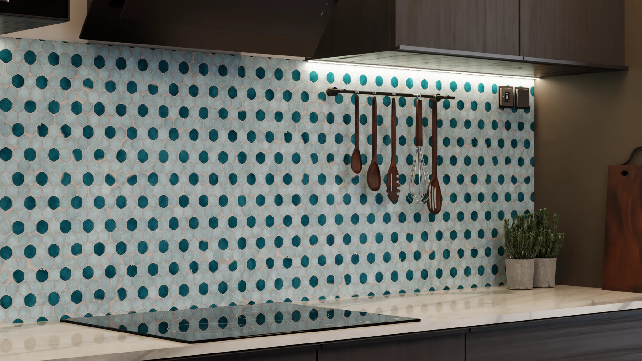 Küchenrückwand - Hexagon-Mosaik Aqua-Petrol – Bild 7