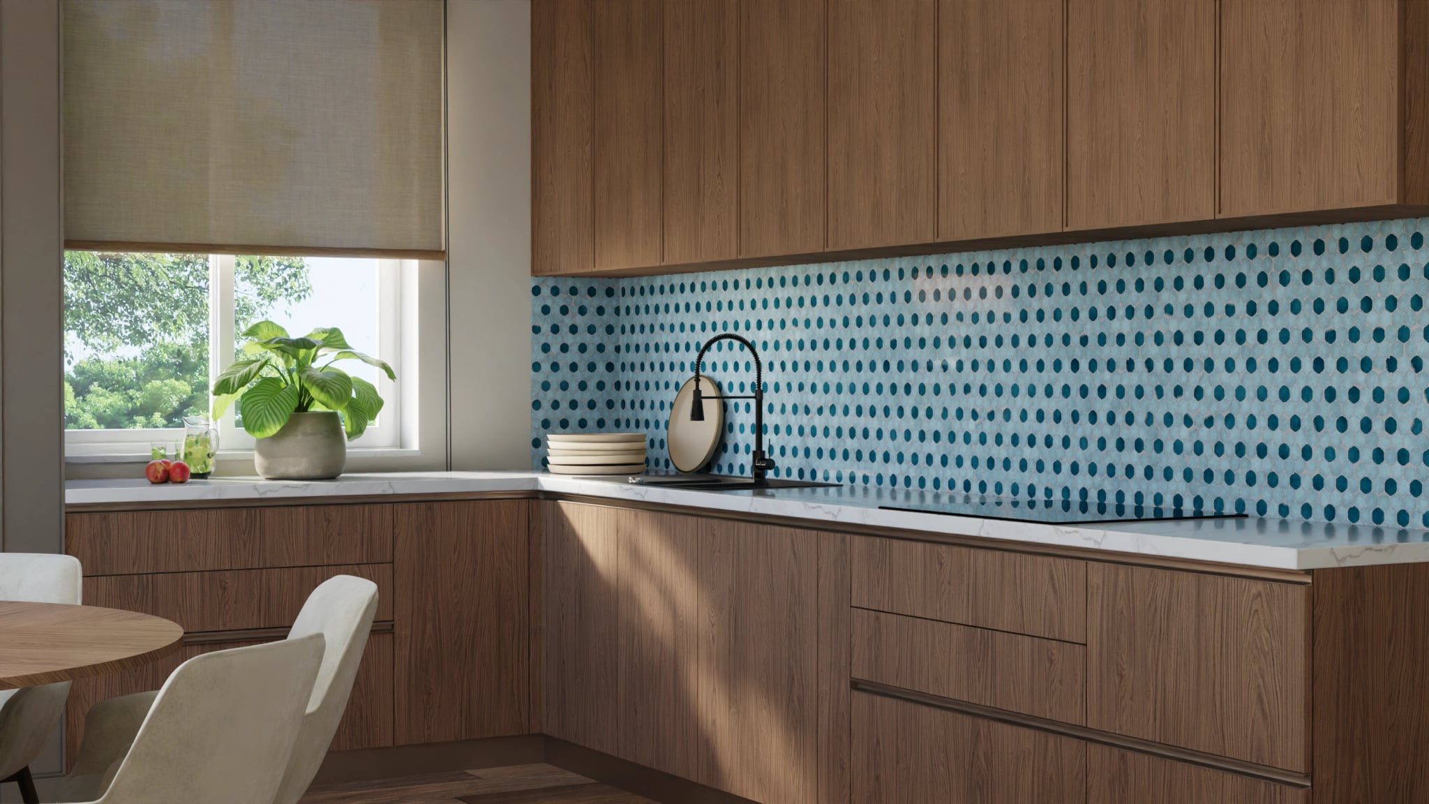 Küchenrückwand - Hexagon-Mosaik Aqua-Petrol – Bild 8