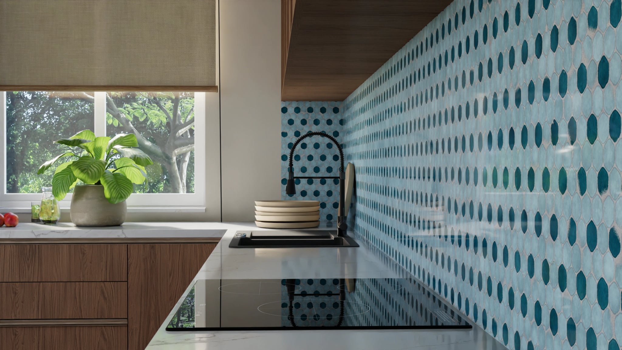Küchenrückwand - Hexagon-Mosaik Aqua-Petrol – Bild 10