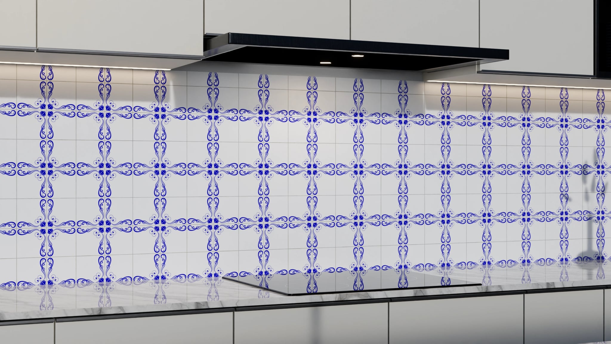Küchenrückwand - Azulejo Schnörkel Kobalt – Bild 3
