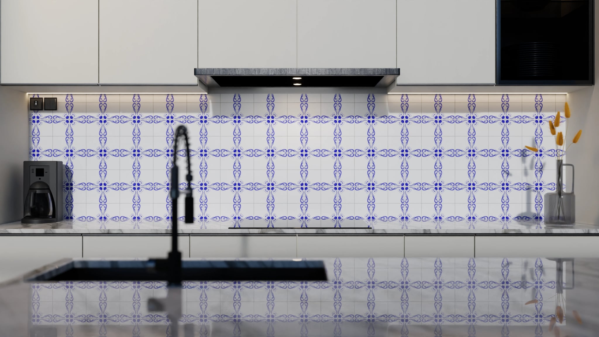 Küchenrückwand - Azulejo Schnörkel Kobalt – Bild 4
