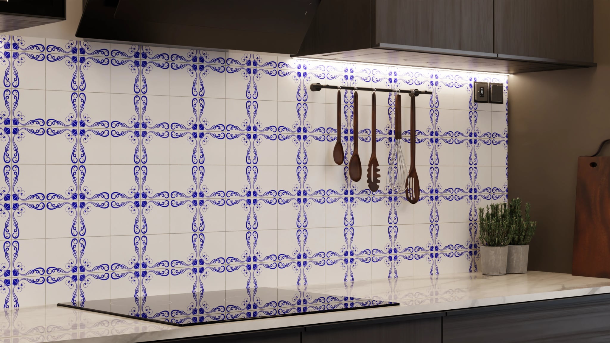 Küchenrückwand - Azulejo Schnörkel Kobalt – Bild 7