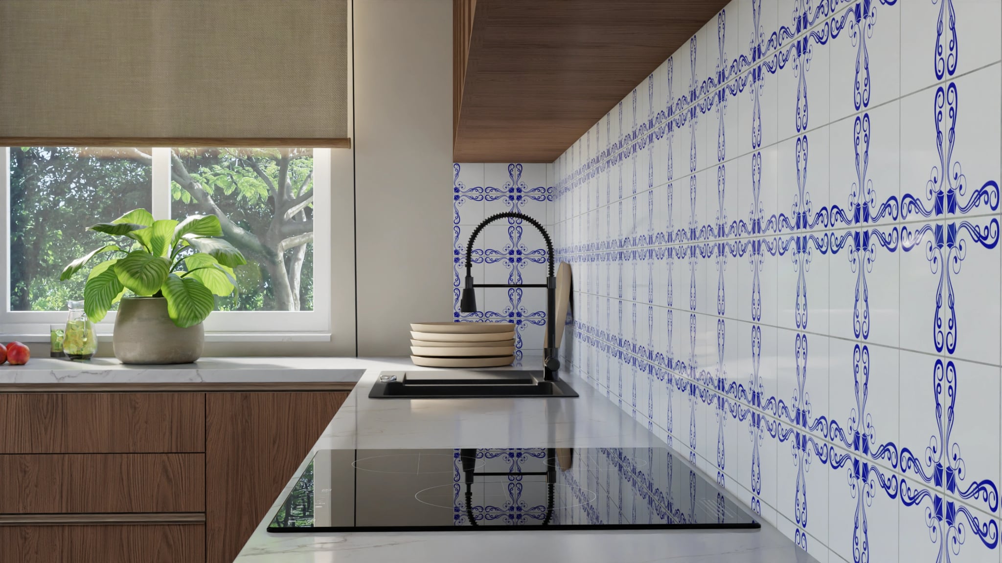 Küchenrückwand - Azulejo Schnörkel Kobalt – Bild 10