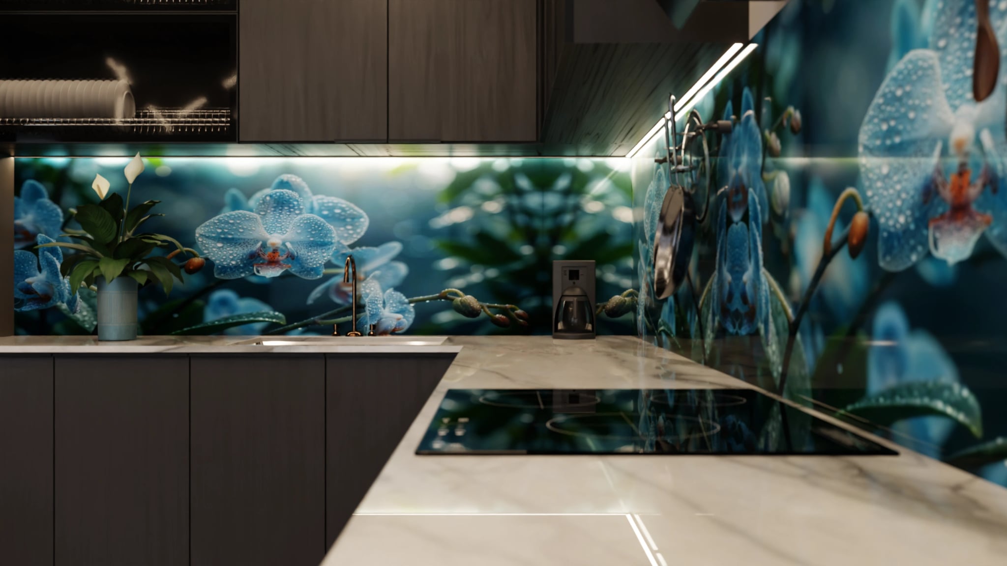 Küchenrückwand - Orchidee Blau Regentropfen – Bild 6