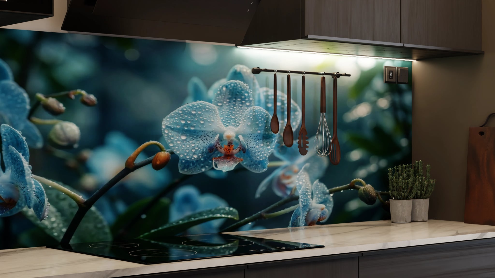 Küchenrückwand - Orchidee Blau Regentropfen – Bild 7