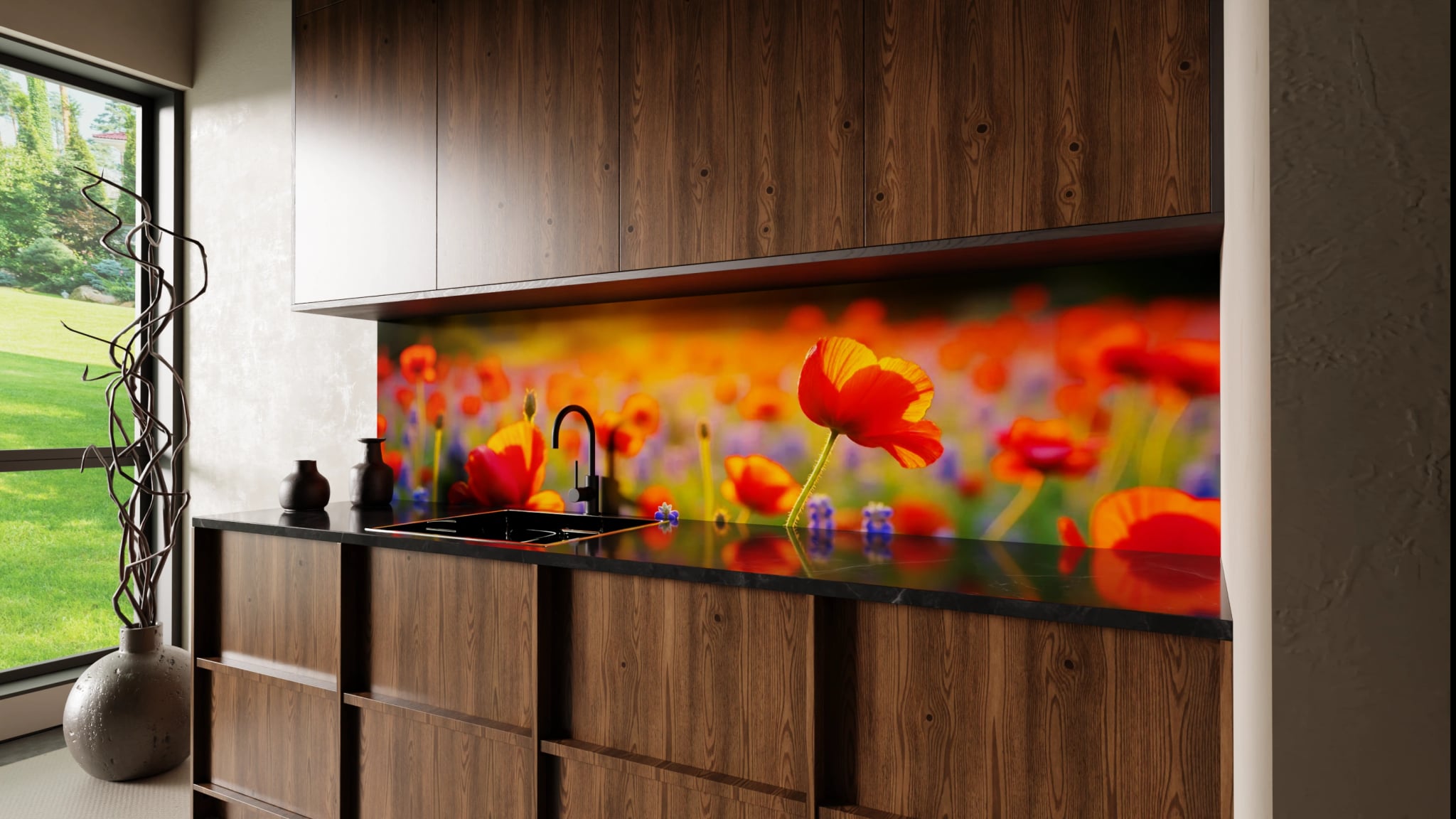 Küchenrückwand - Mohnblumen Traubenhyazinthen Abendlicht – Bild 2