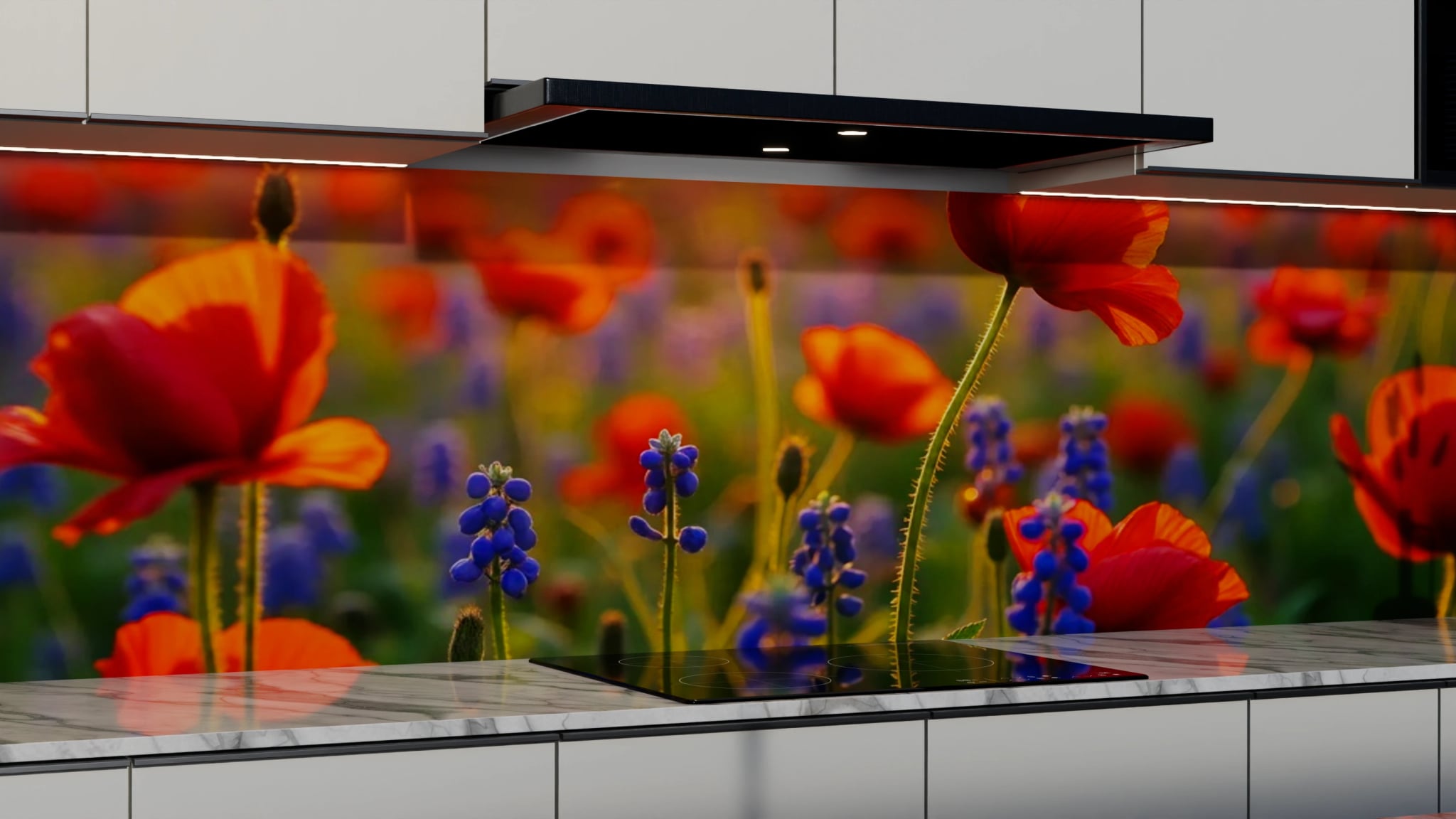 Küchenrückwand - Mohnblumen Traubenhyazinthen Abendlicht – Bild 3