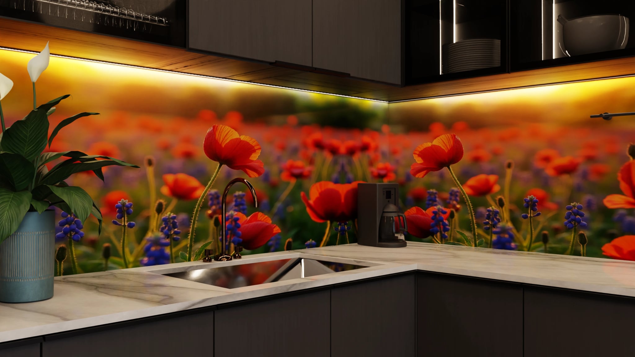 Küchenrückwand - Mohnblumen Traubenhyazinthen Abendlicht – Bild 5