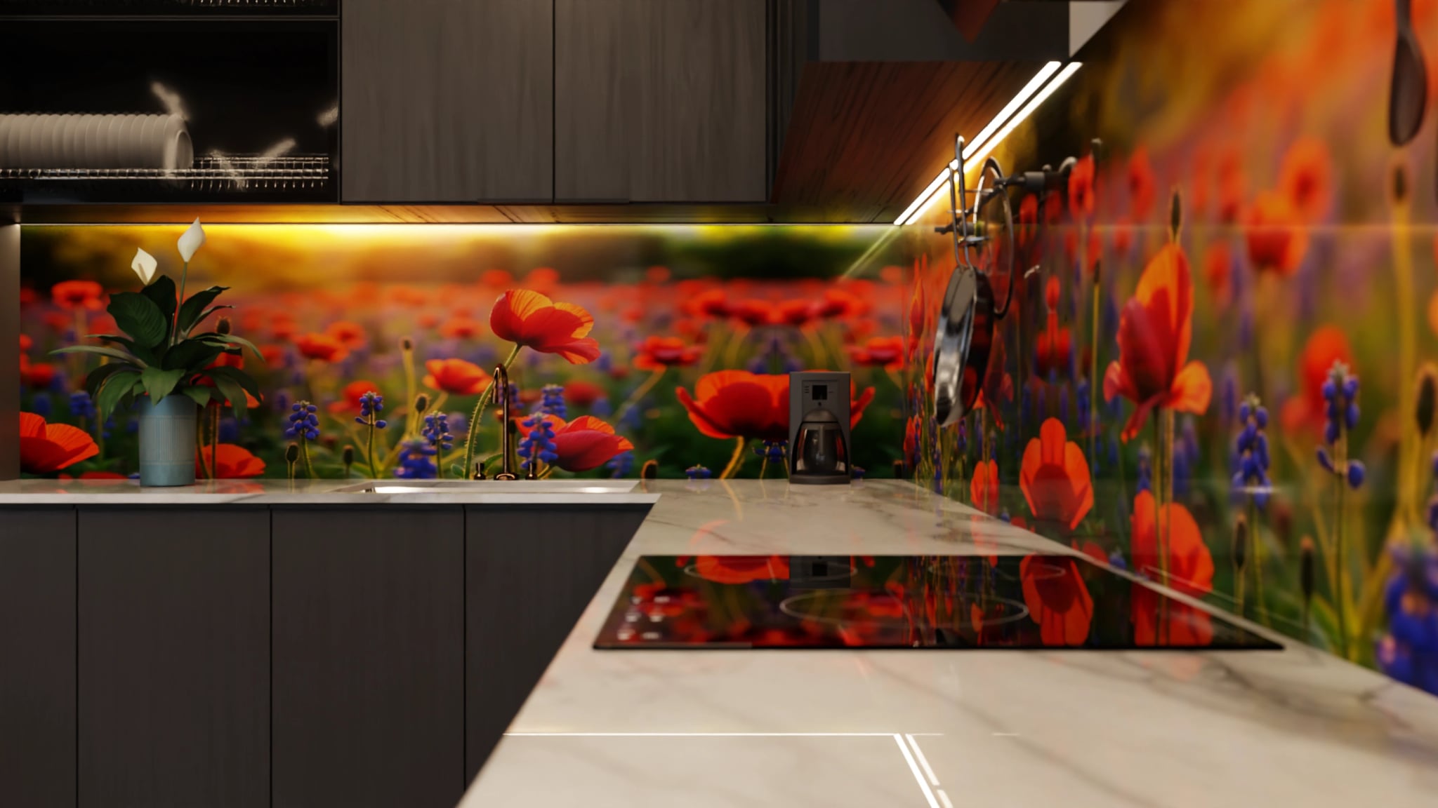 Küchenrückwand - Mohnblumen Traubenhyazinthen Abendlicht – Bild 6