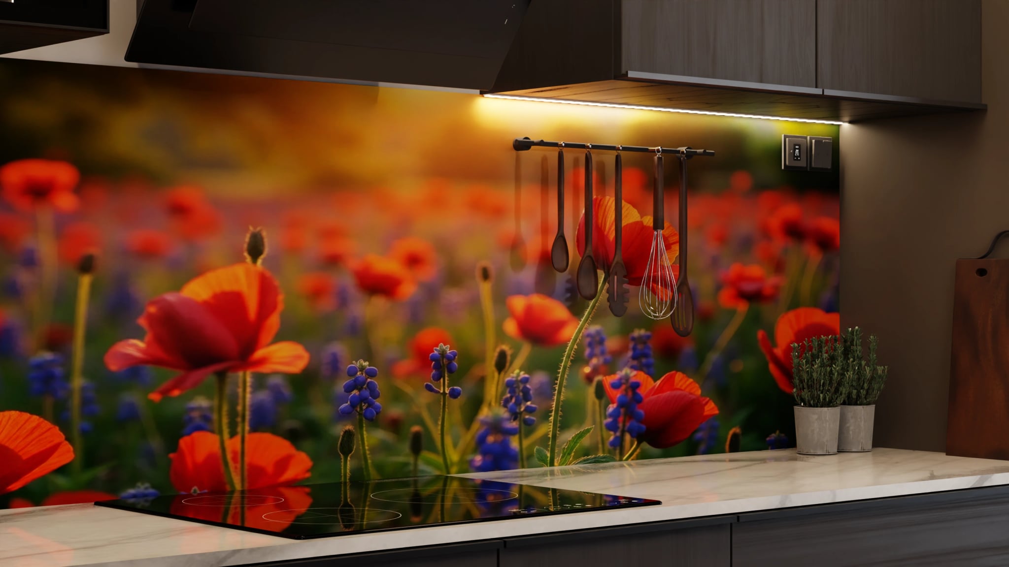 Küchenrückwand - Mohnblumen Traubenhyazinthen Abendlicht – Bild 7