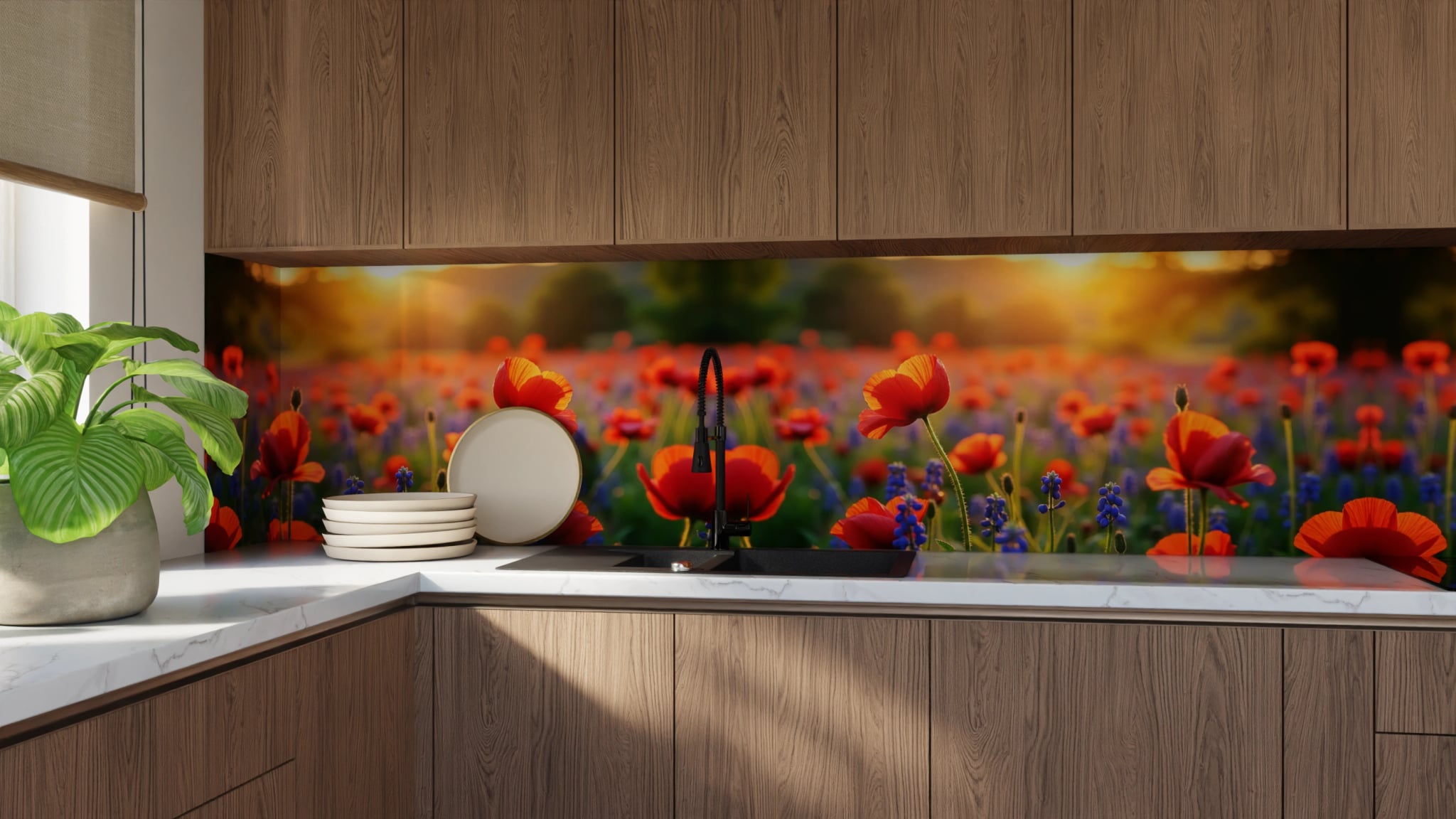 Küchenrückwand - Mohnblumen Traubenhyazinthen Abendlicht – Bild 9
