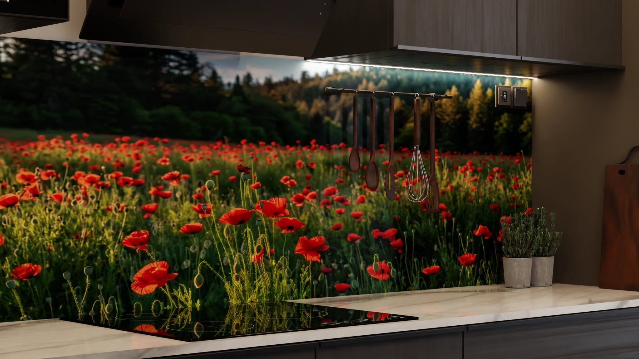 Küchenrückwand - Mohnblumenfeld Rot Wald – Bild 7