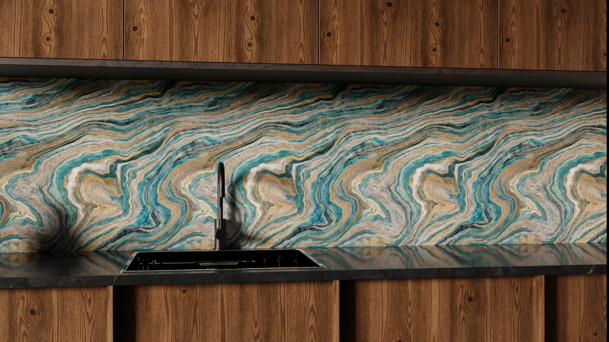 Küchenrückwand - Onyx Petrol-Gold – Bild 1