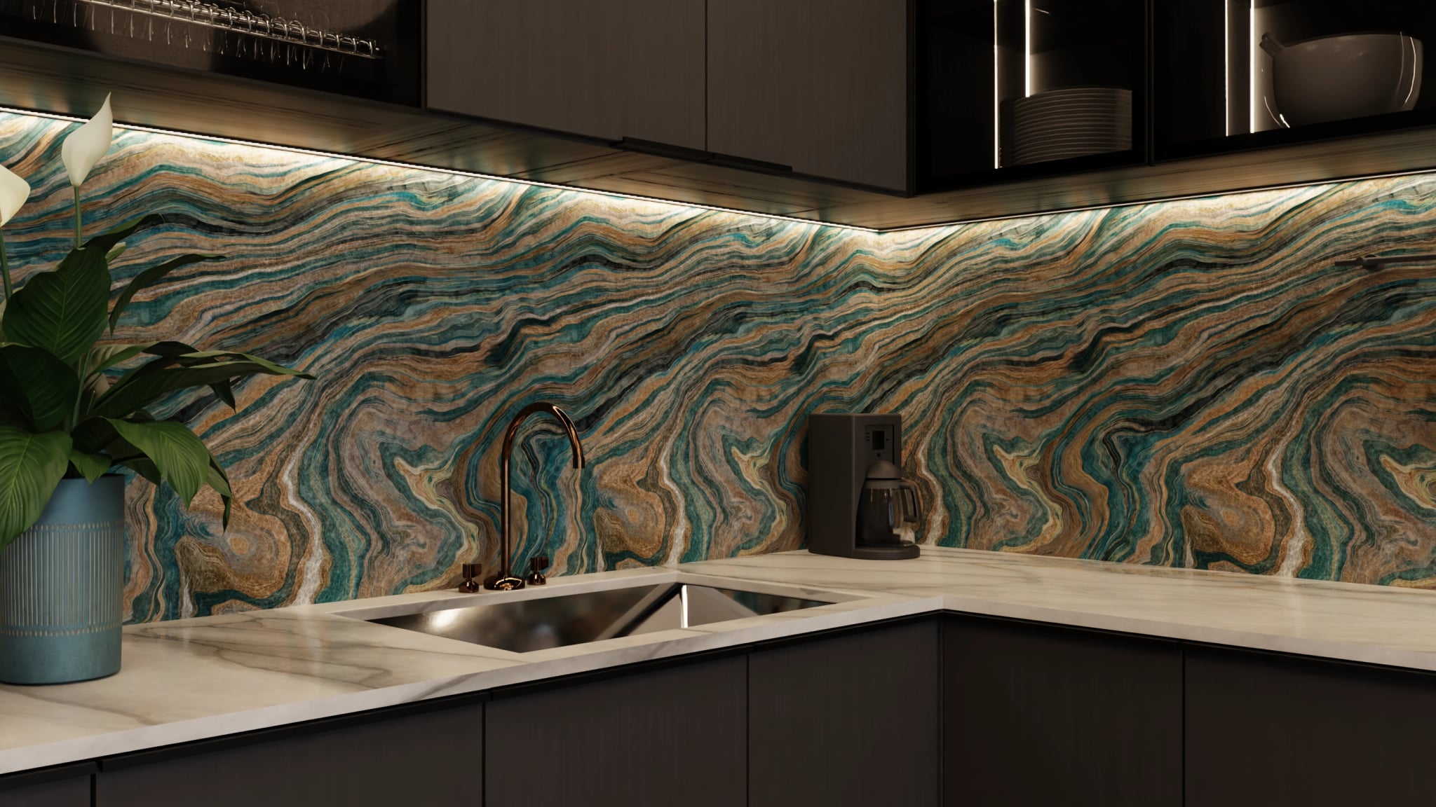 Küchenrückwand - Onyx Petrol-Gold – Bild 5
