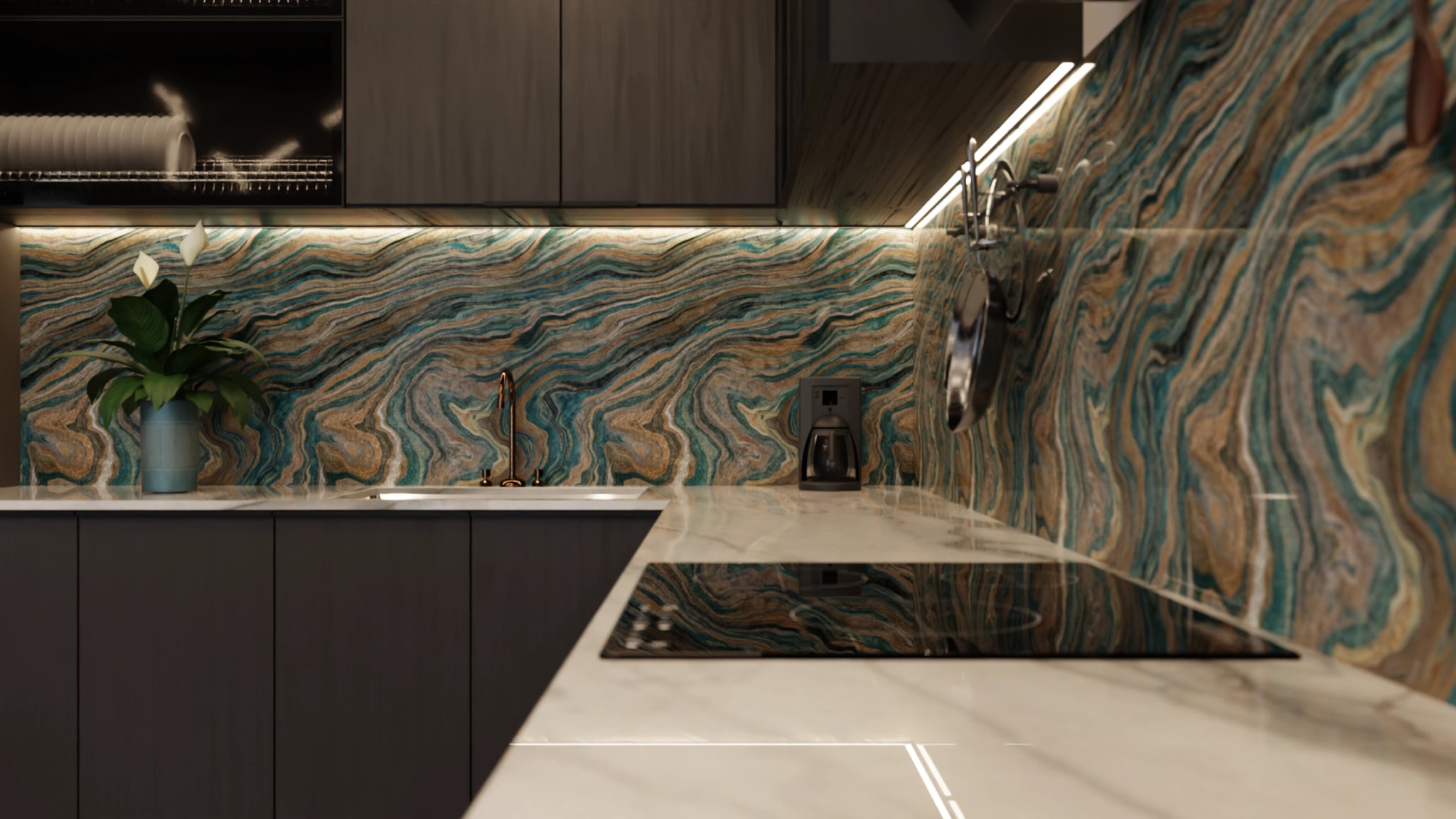 Küchenrückwand - Onyx Petrol-Gold – Bild 6