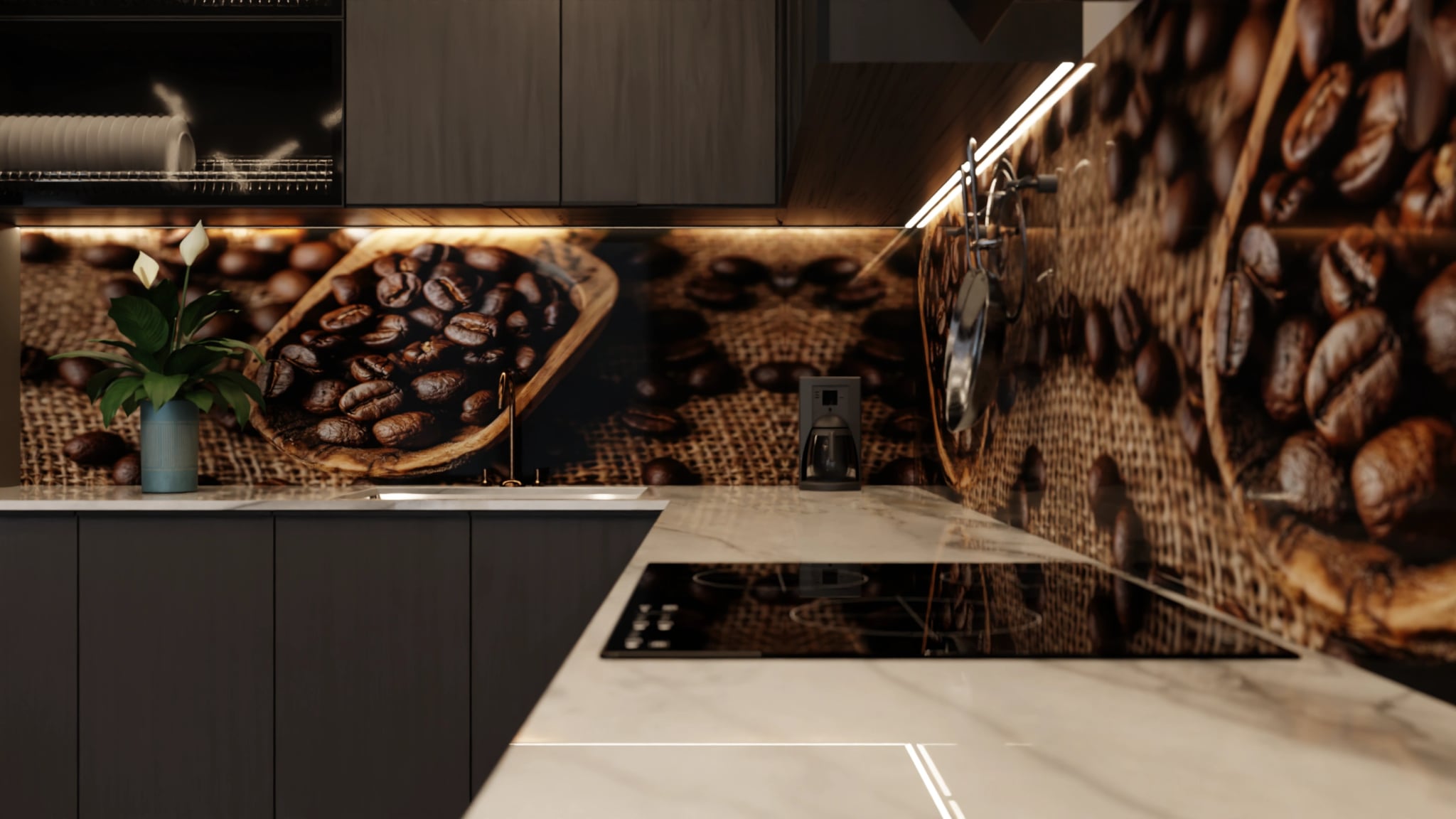 Küchenrückwand - Kaffeebohnen Holzlöffel Jute – Bild 6