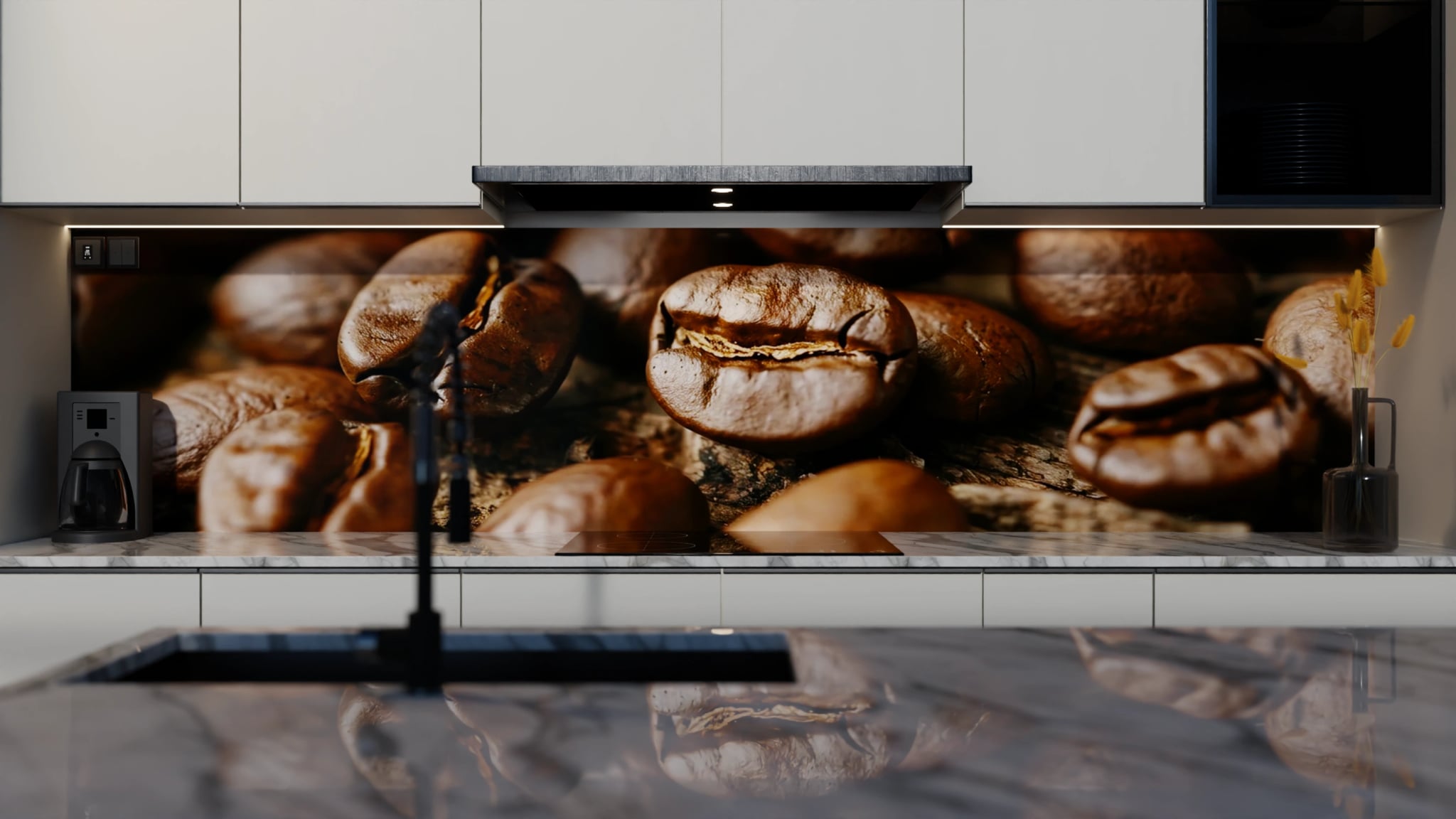 Küchenrückwand - Kaffeebohnen Nahaufnahme Holz – Bild 4