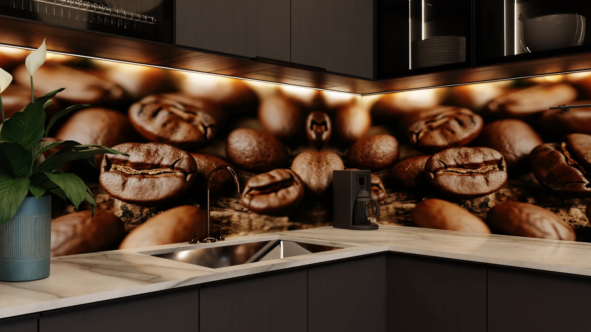 Küchenrückwand - Kaffeebohnen Nahaufnahme Holz – Bild 5