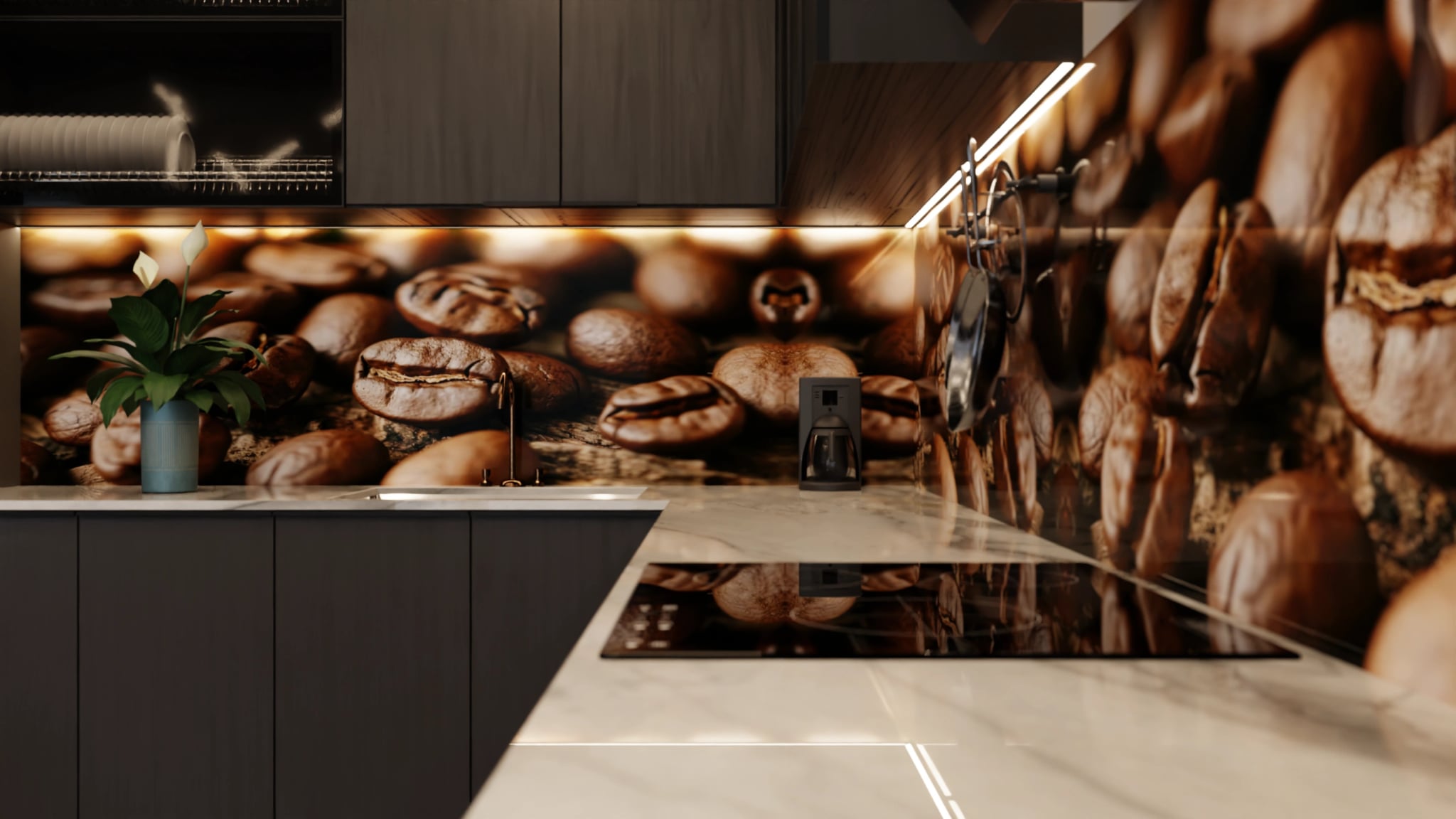 Küchenrückwand - Kaffeebohnen Nahaufnahme Holz – Bild 6