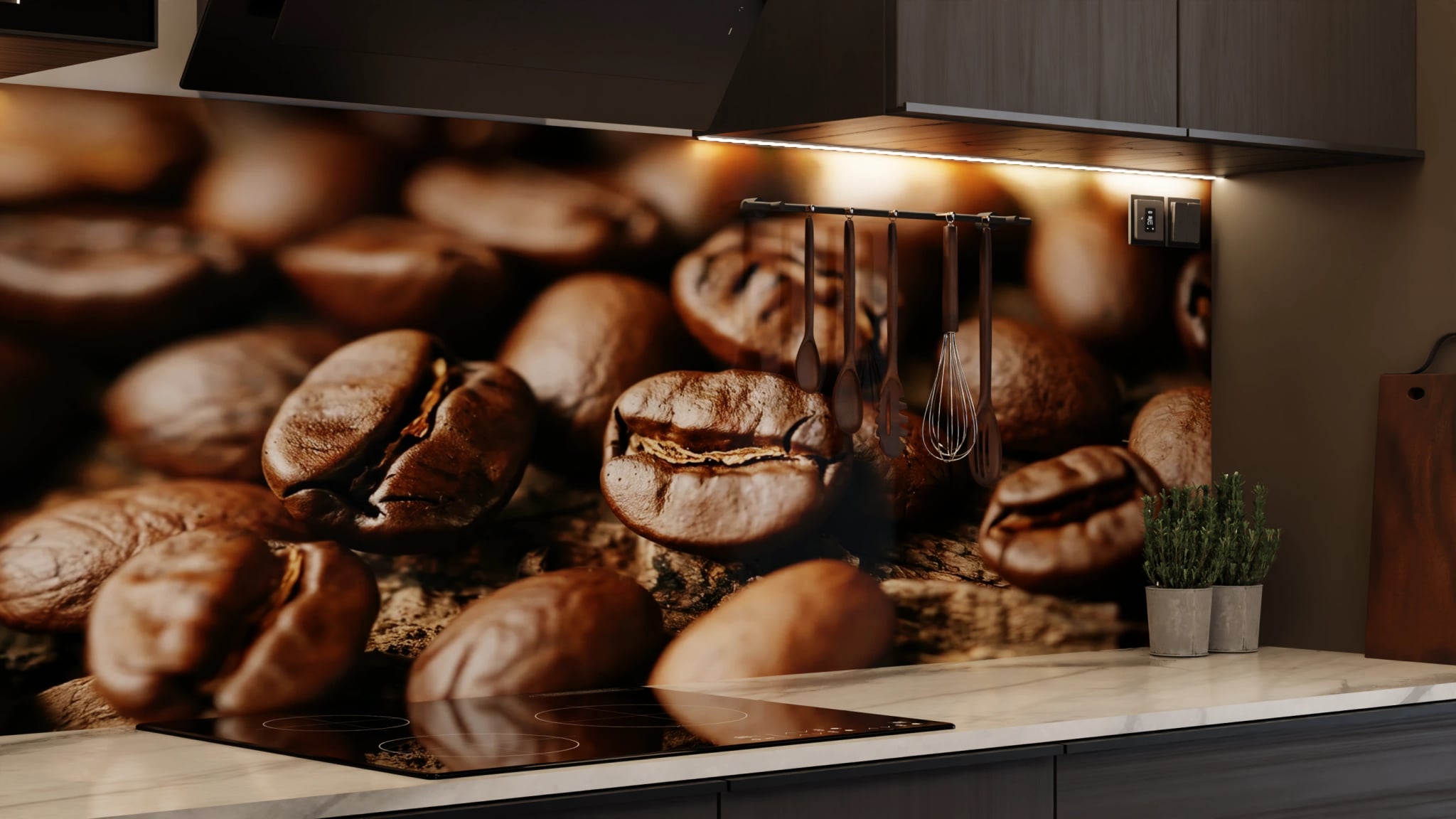Küchenrückwand - Kaffeebohnen Nahaufnahme Holz – Bild 7